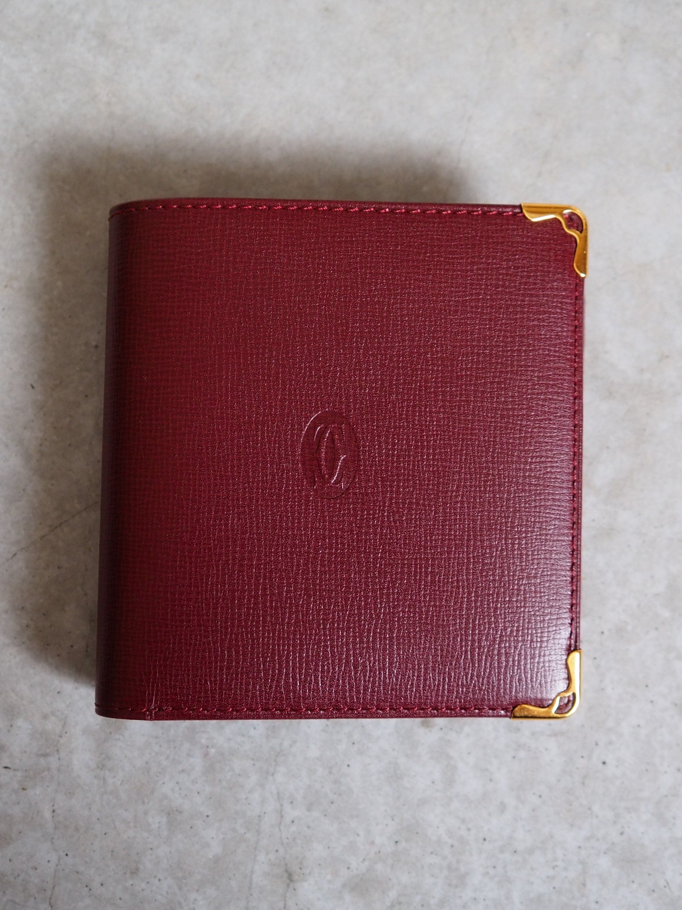 Must De Cartier Compact Wallet Red Leather MASTLINE Bifold Vintage Authentic