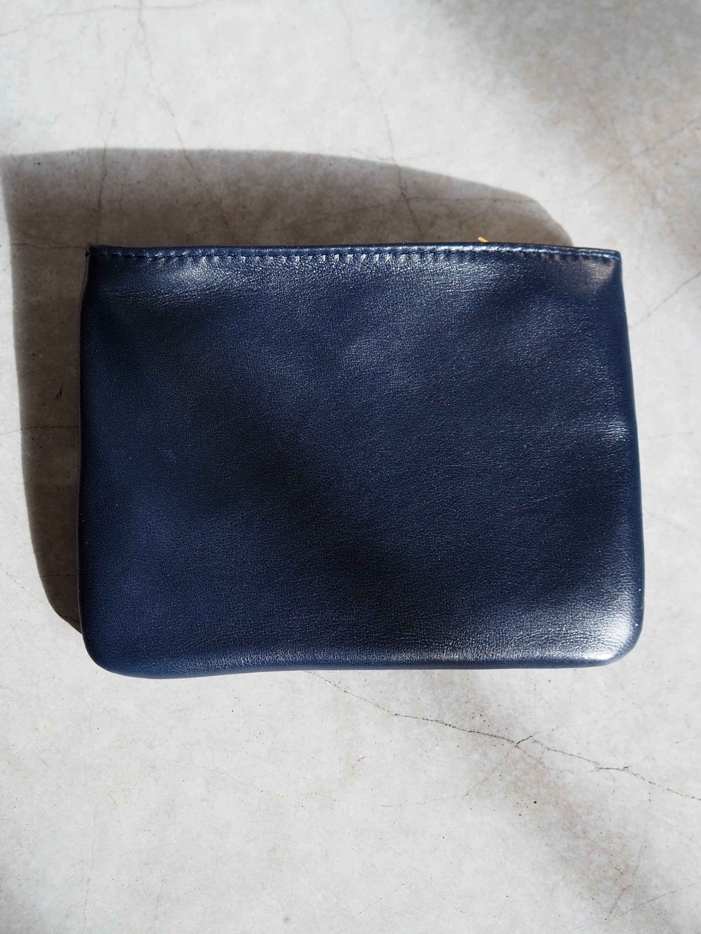 LOEWE Anagram Cosmetic Pouch Leather NavyVintage Authentic