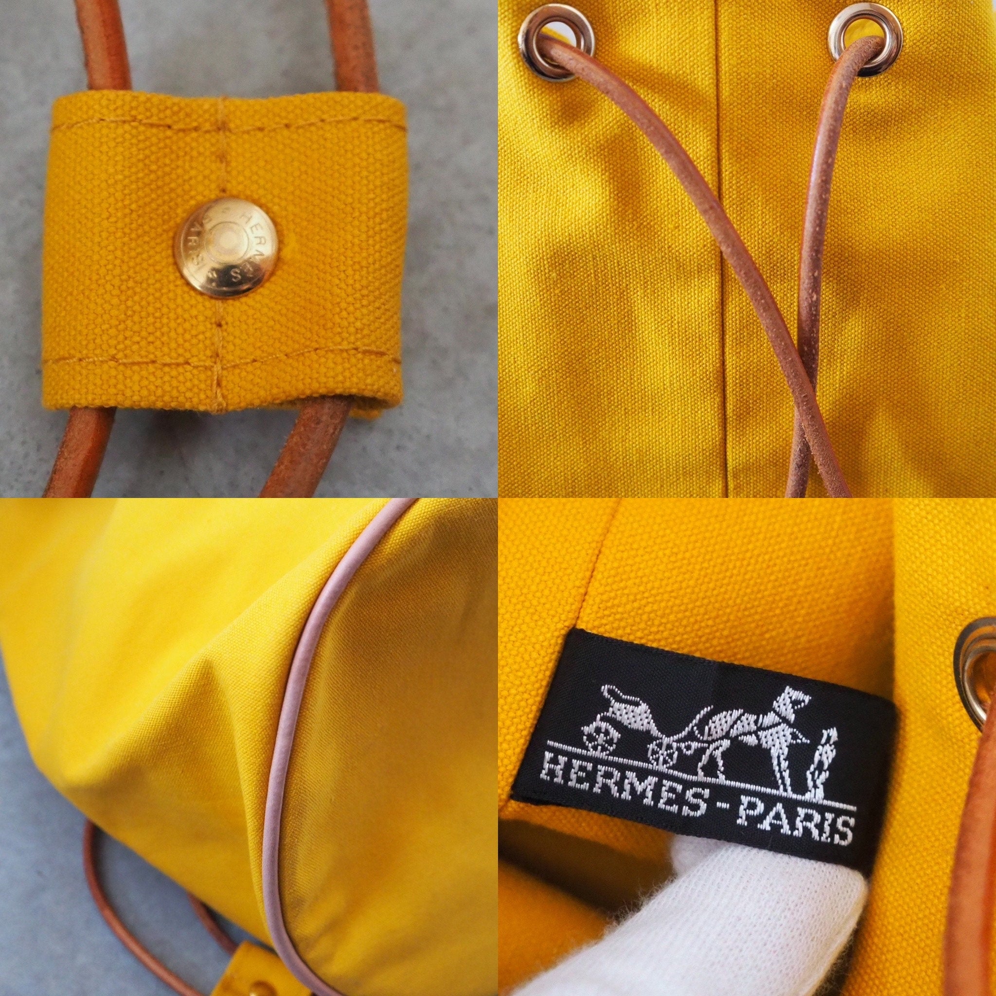 HERMES Matelot Marcel Backpack Canvas Yellow Authentic