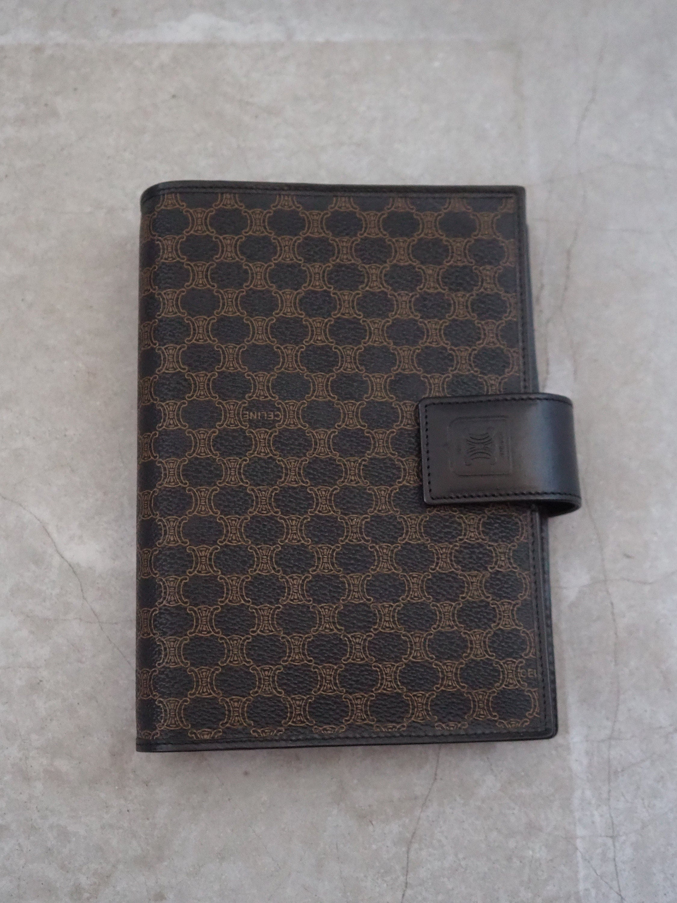 CELINE Macadam 6 Ring Agenda Diary Cover Leather PVC Black Vintage Box