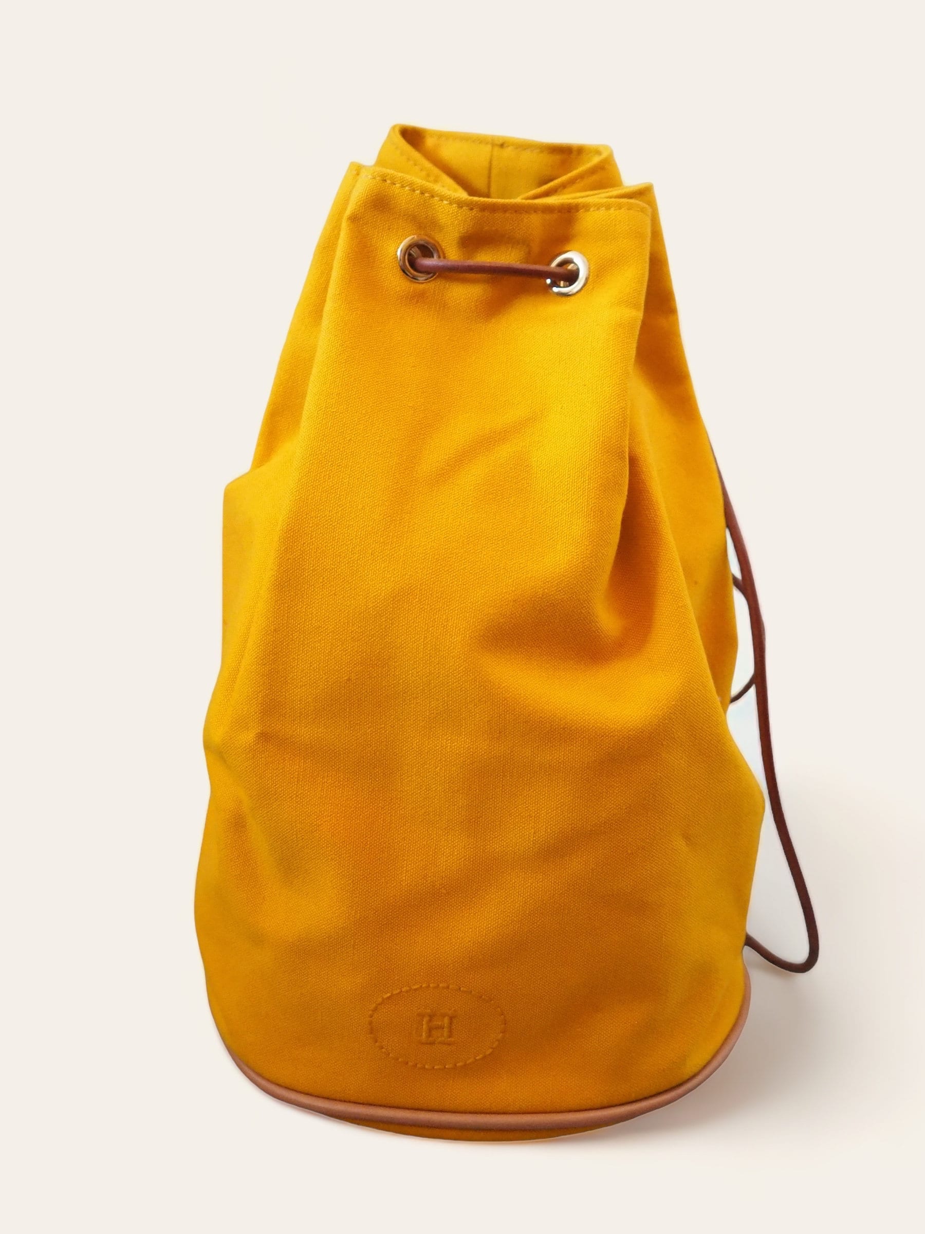 HERMES Polochon Mimir Backpack Canvas Yellow Authentic