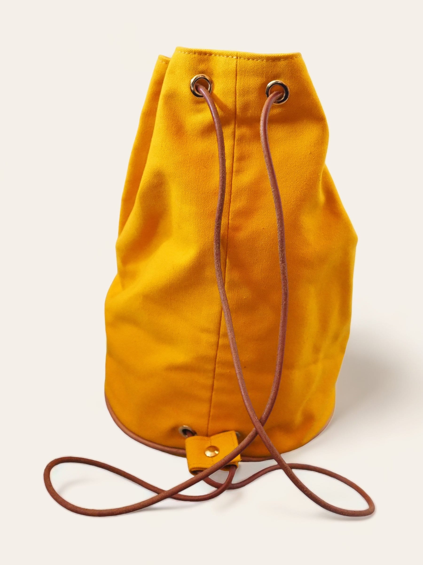 HERMES Polochon Mimir Backpack Canvas Yellow Authentic