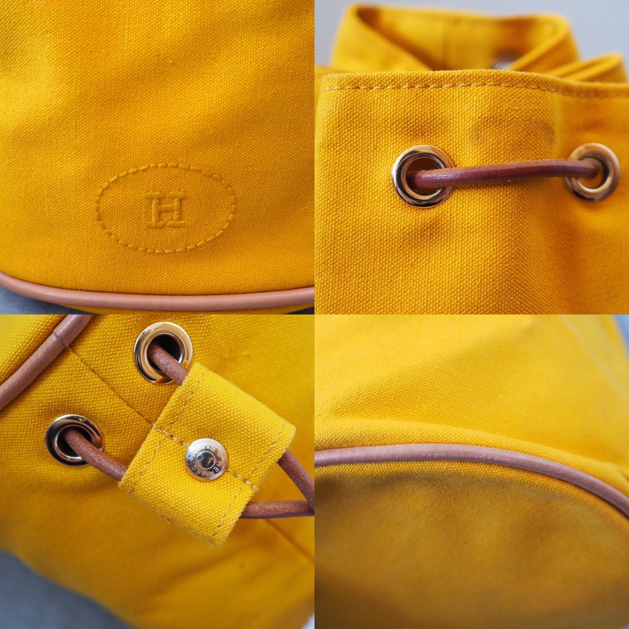 HERMES Polochon Mimir Backpack Canvas Yellow Authentic