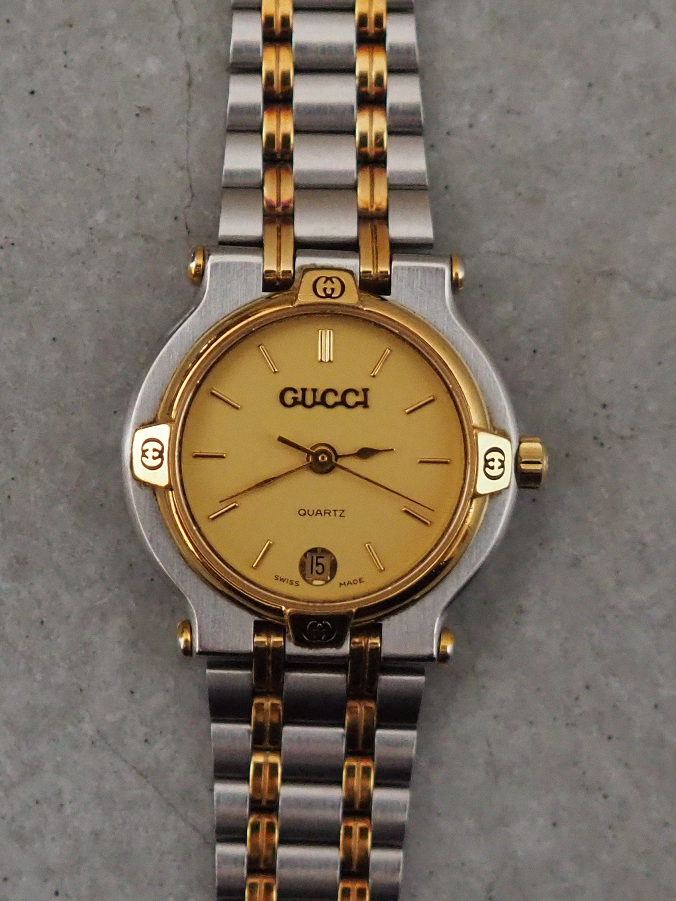 GUCCI Watch Wristwatch GG Gold Silver Metal Old Vintage Authentic