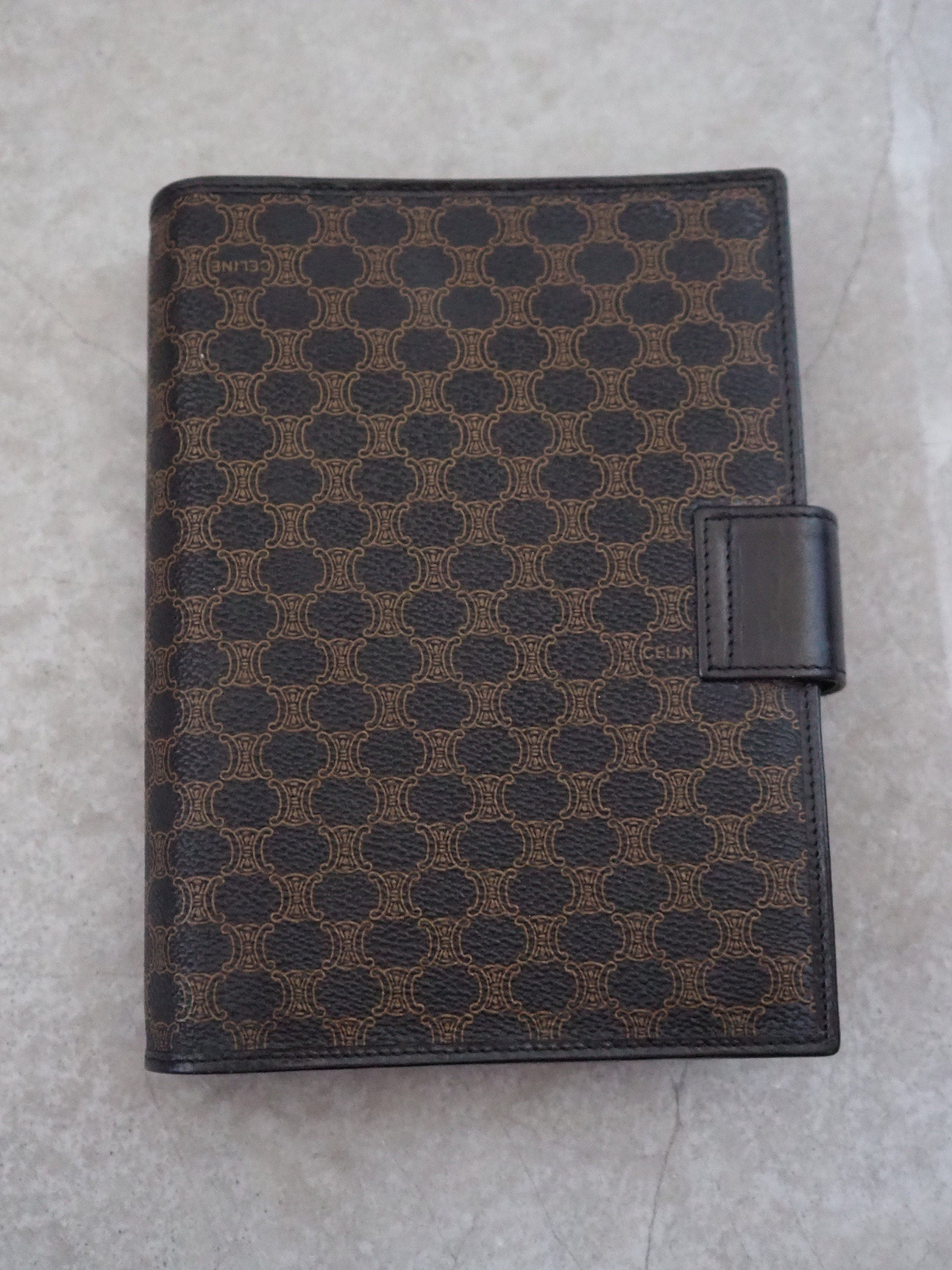 CELINE Macadam 6 Ring Agenda Diary Cover Leather PVC Black Vintage Box