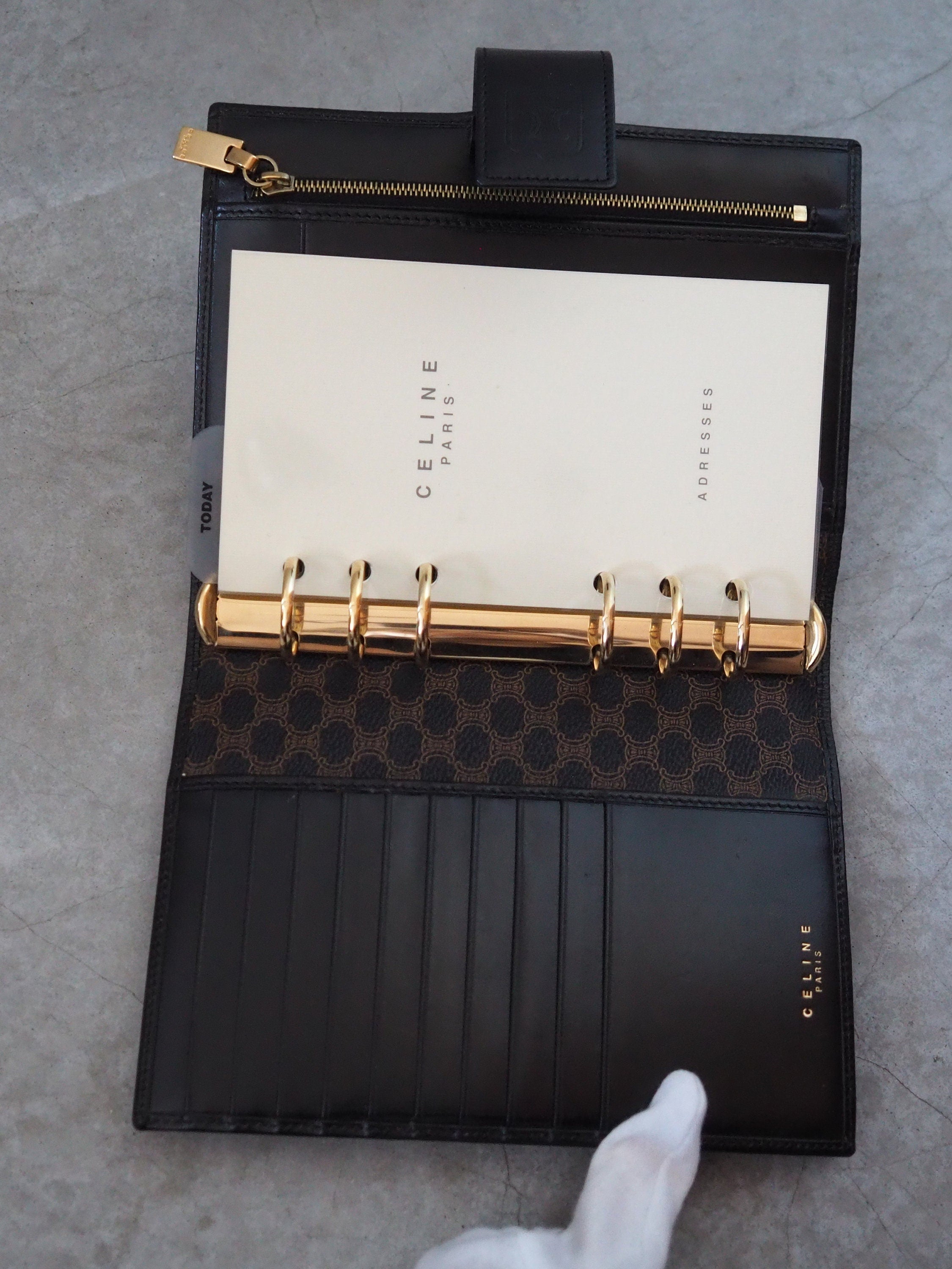 CELINE Macadam 6 Ring Agenda Diary Cover Leather PVC Black Vintage Box