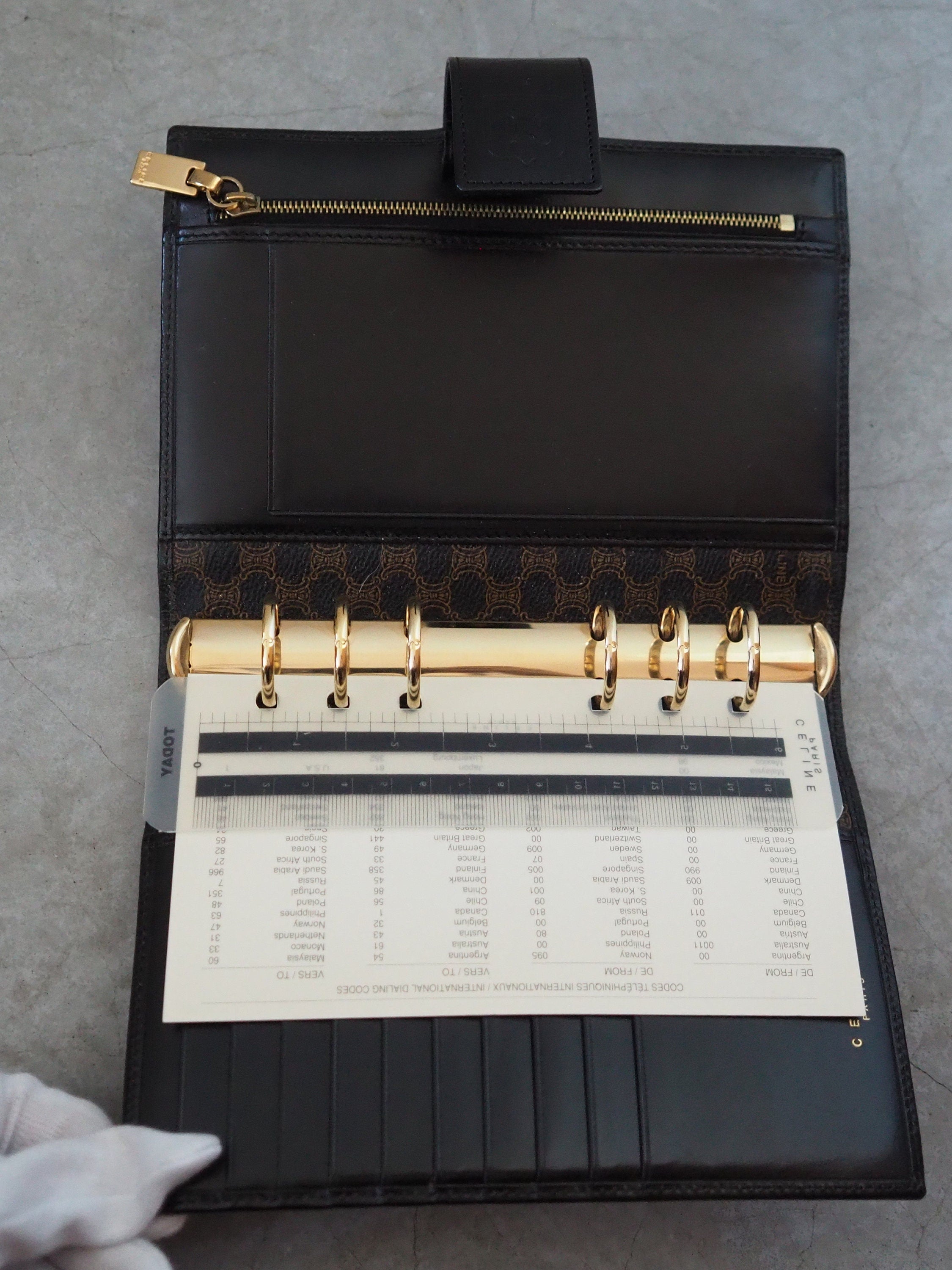 CELINE Macadam 6 Ring Agenda Diary Cover Leather PVC Black Vintage Box