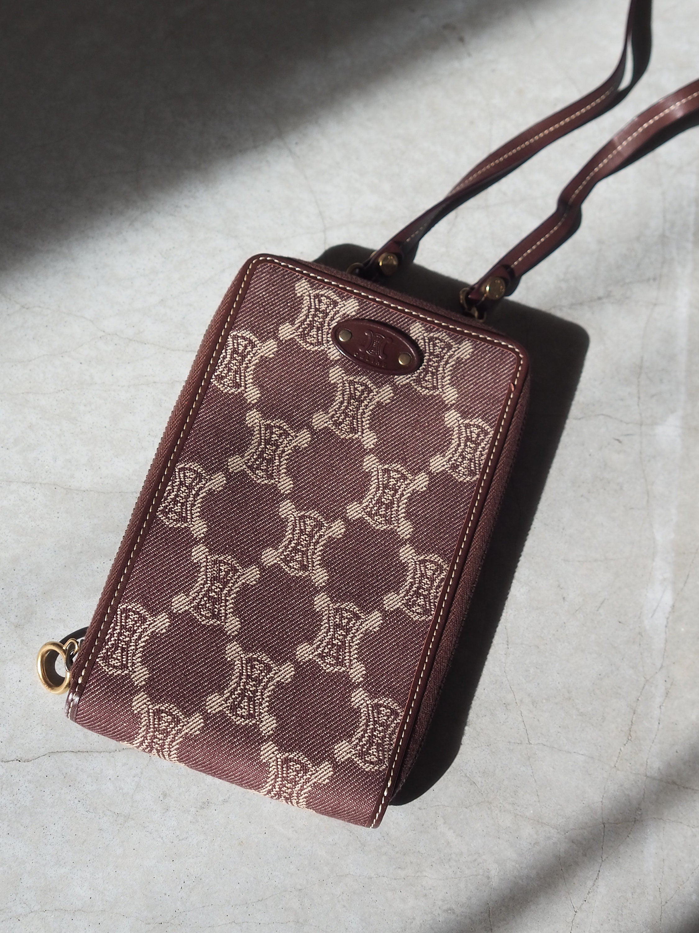 CELINE Macadam Triomphe Shoulder Bag Pouch Purse Phone Case Authentic Vintage Classical