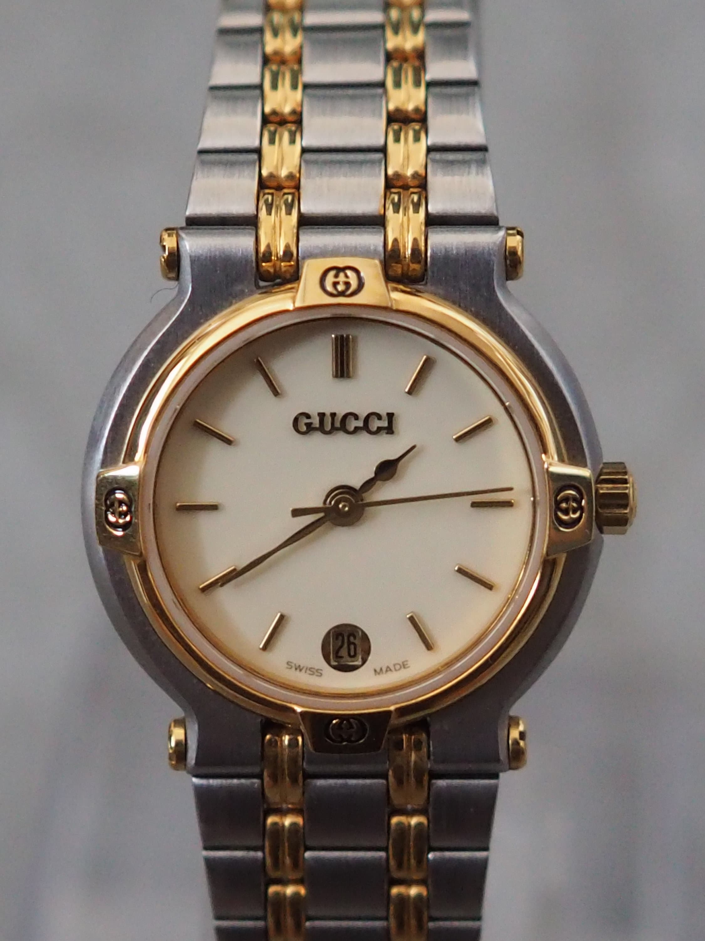 GUCCI Watch Wristwatch GG Gold Silver Metal Old Vintage Authentic