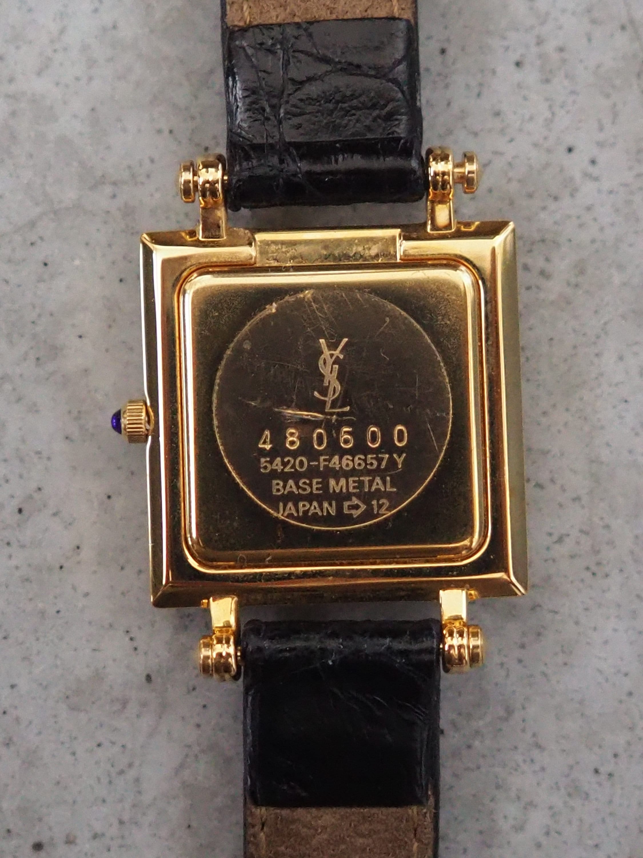 Yves Saint Laurent YSL Square Watch Wristwatch Logo Gold color Stainless steel Leather Authentic