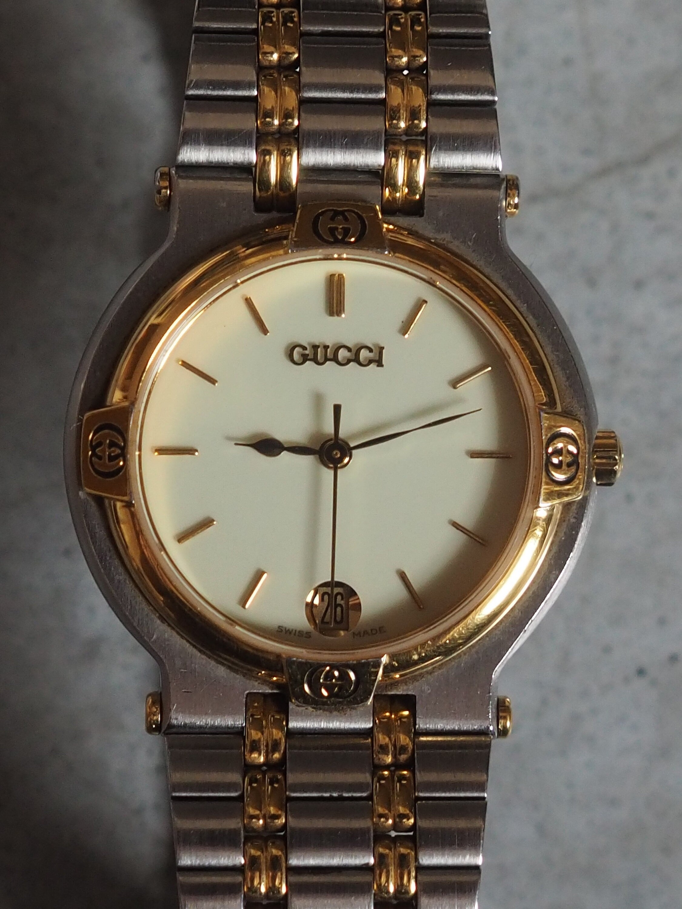 GUCCI Watch Wristwatch Unisex GG Gold Silver Metal Old Vintage Authentic