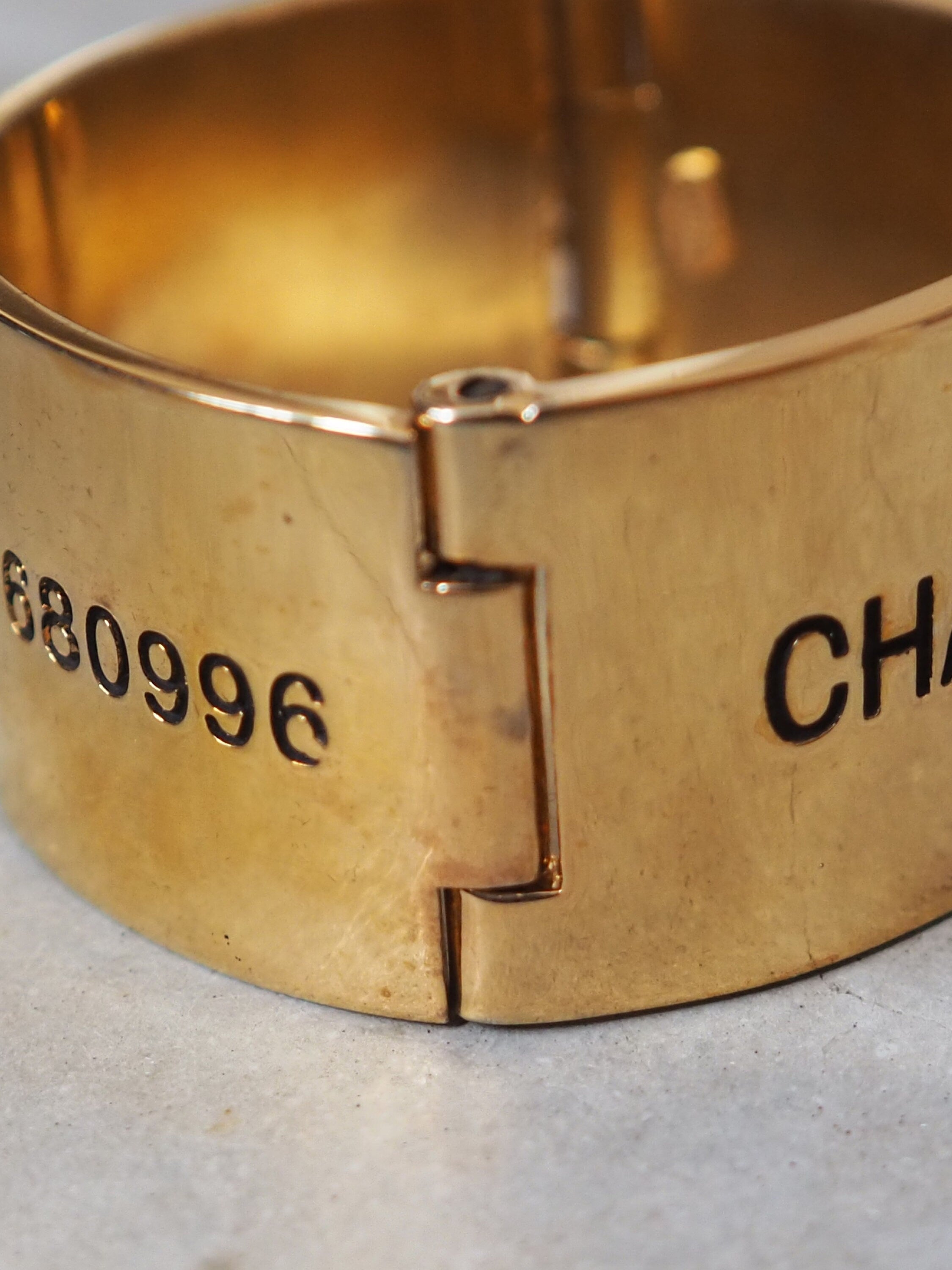 CHANEL Telephone Bracelet Bangle Vintage Metal Gold Color Authentic