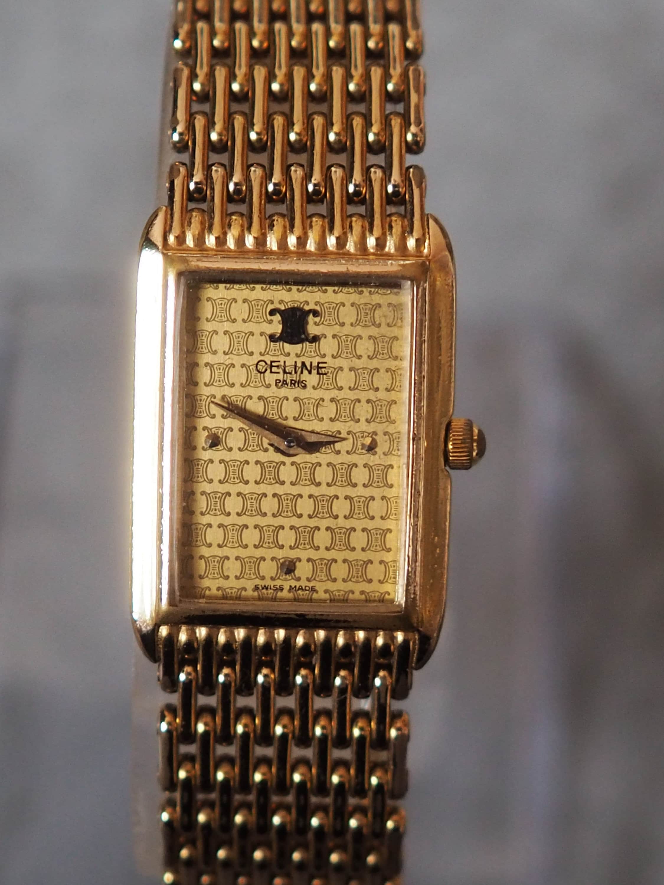 CELINE Triomphe Watch Wristwatch Gold Vintage Authentic