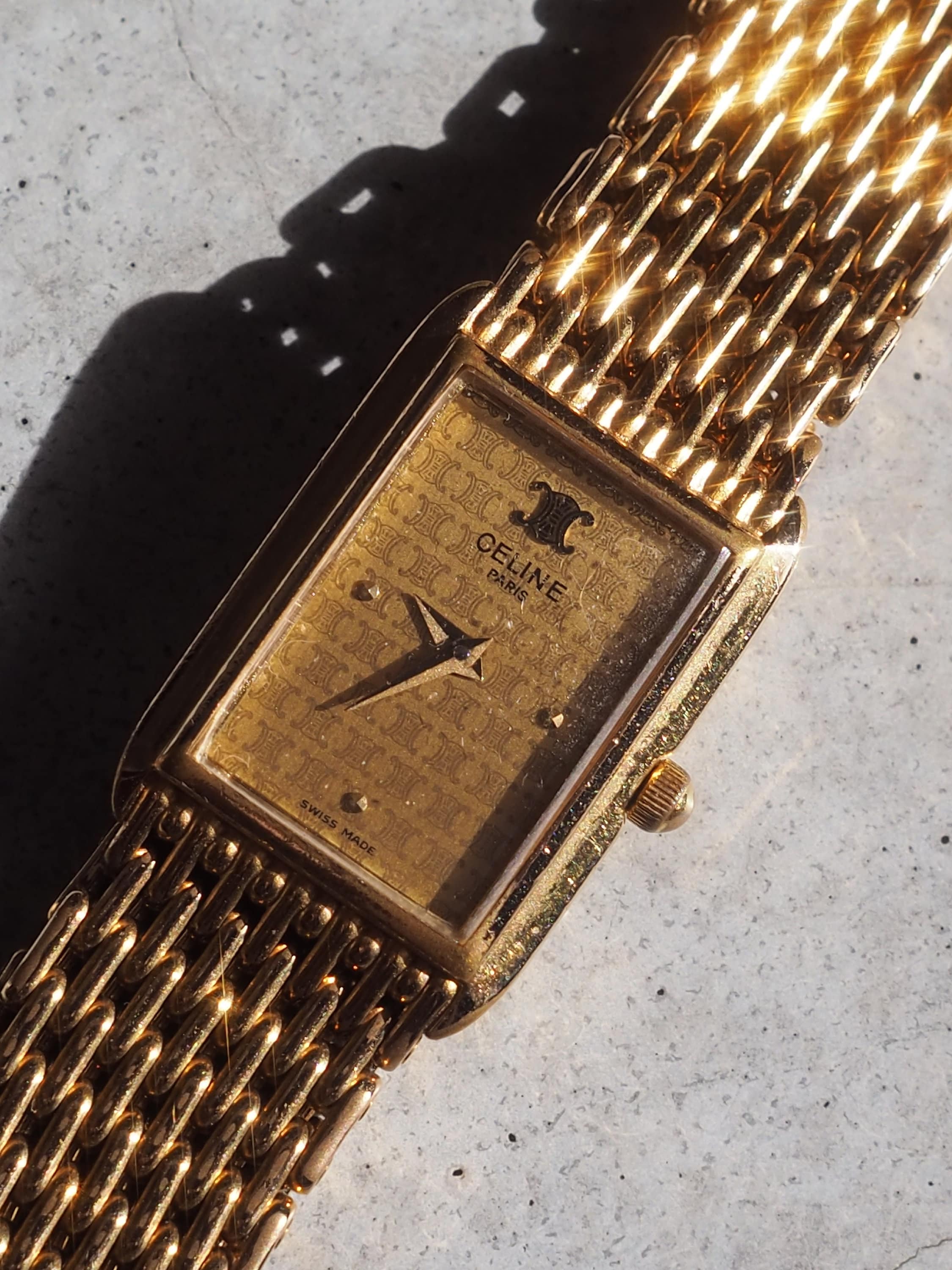 CELINE Triomphe Watch Wristwatch Gold Vintage Authentic