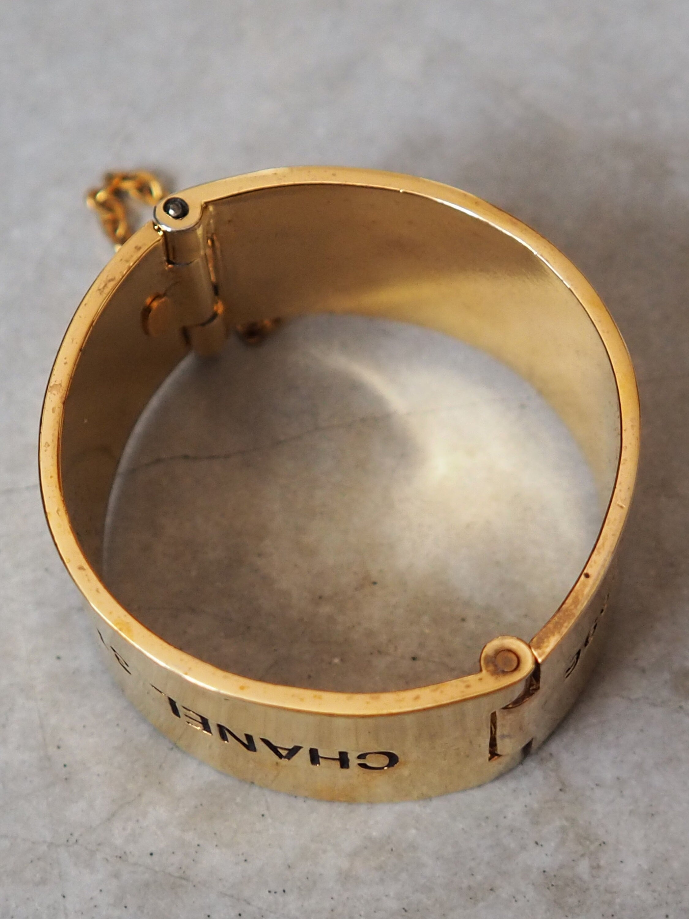 CHANEL Telephone Bracelet Bangle Vintage Metal Gold Color Authentic