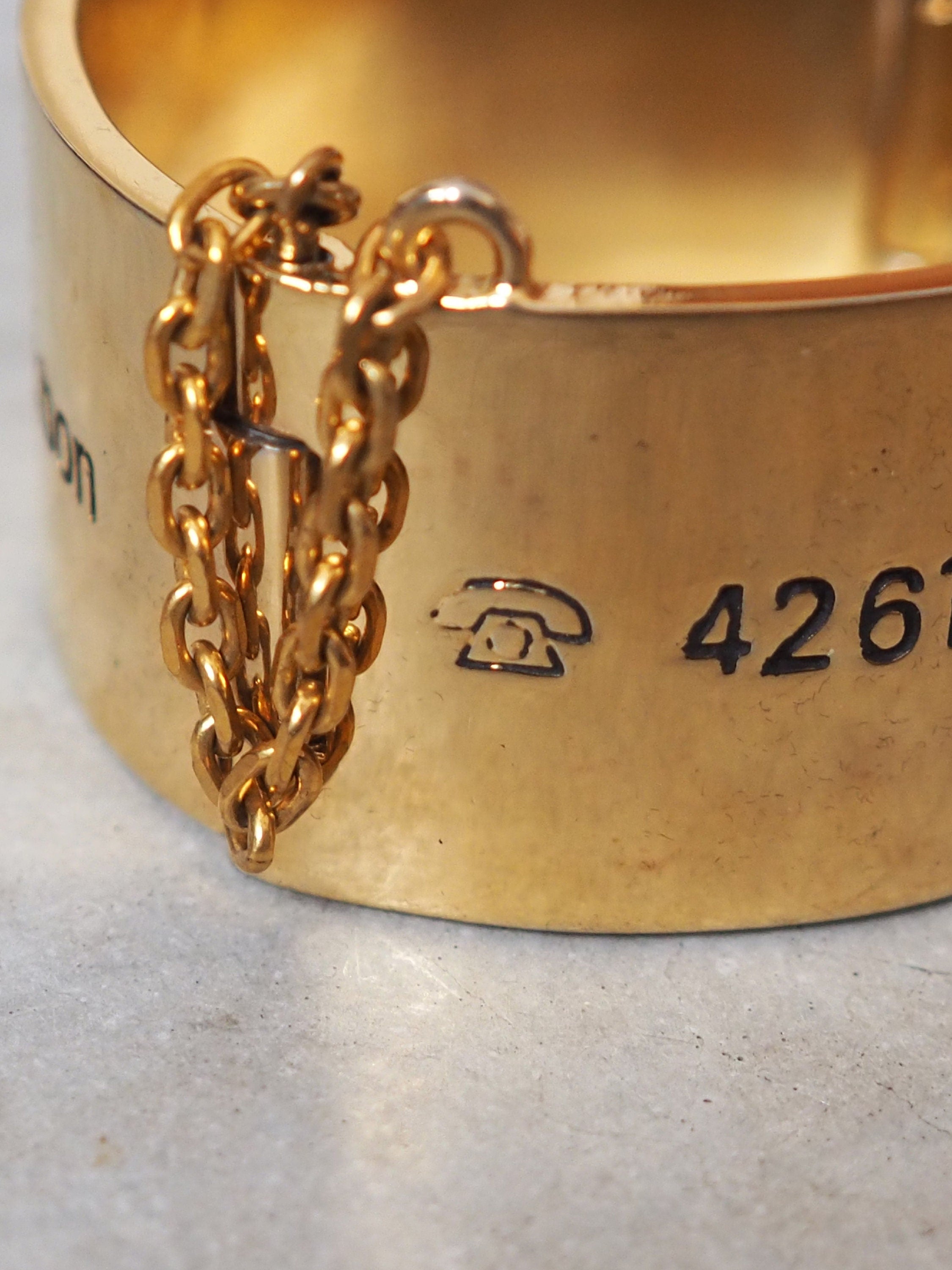 CHANEL Telephone Bracelet Bangle Vintage Metal Gold Color Authentic