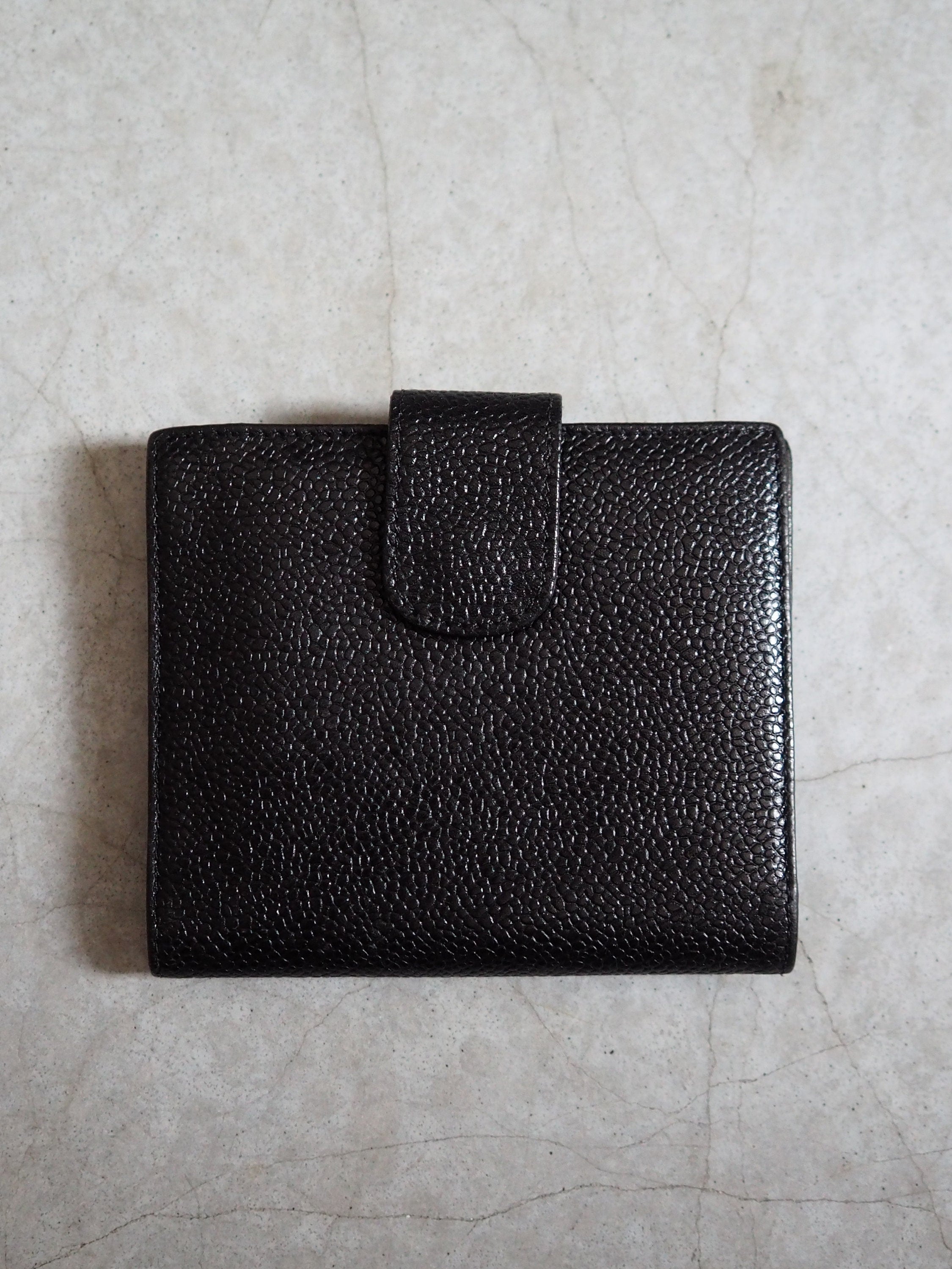 CHANEL Wallet Compact Purse Caviar Skin CC Leather Black Authentic Vintage