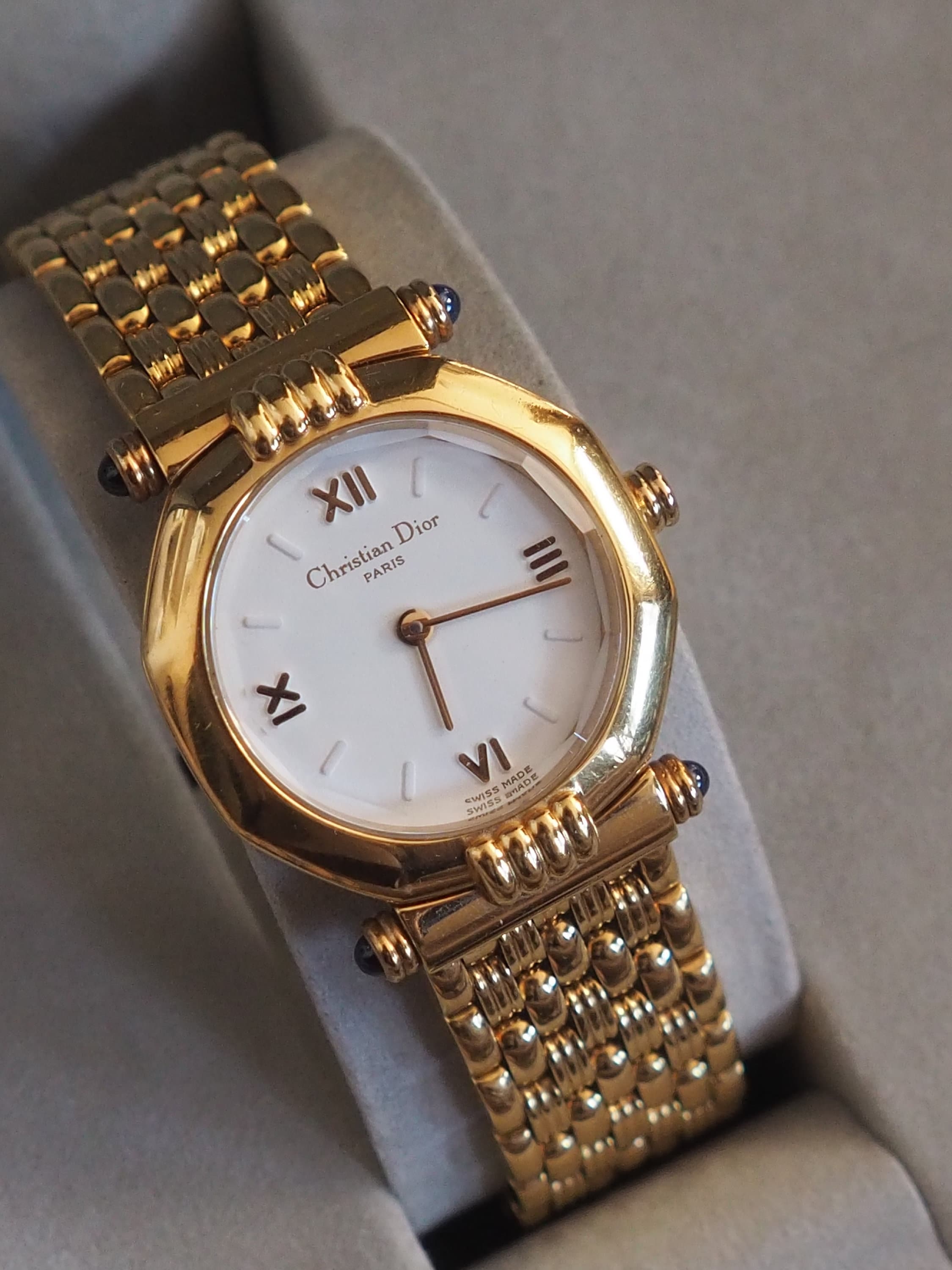 Christian Dior Octagon Roma Watch Gold Metal Quartz Wristwatch Ladies