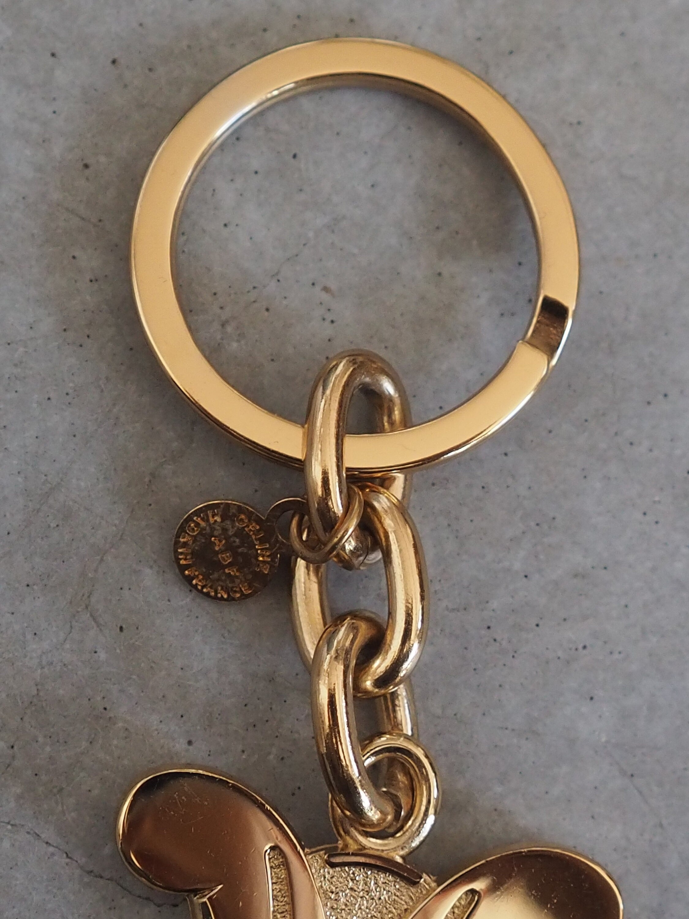 CELINE Macadam Key Charm Chain Holder Vintage Gold Logo Authentic