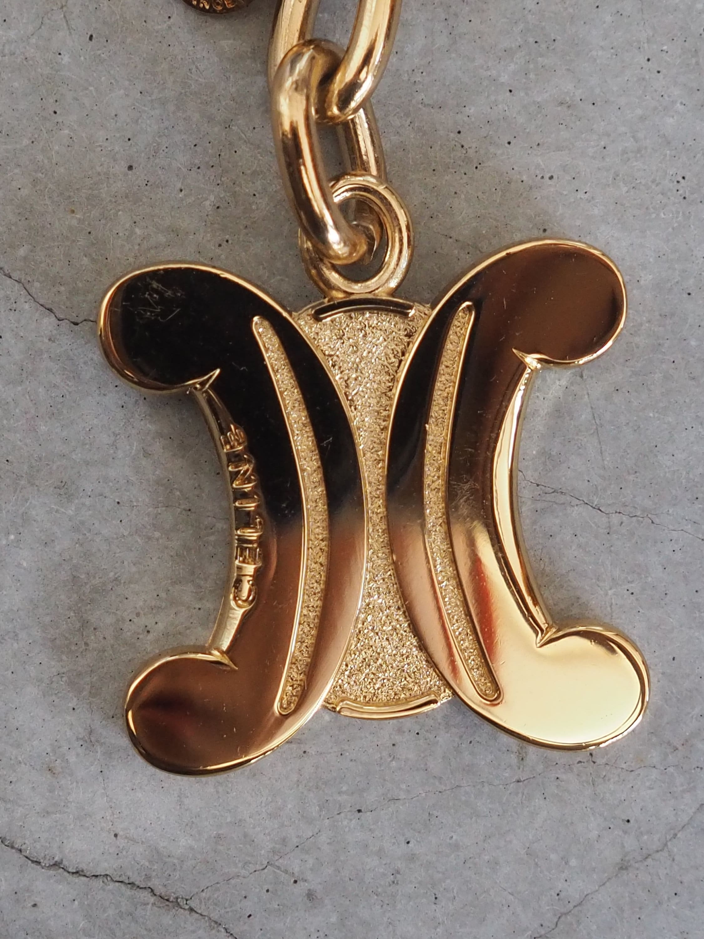 CELINE Macadam Key Charm Chain Holder Vintage Gold Logo Authentic