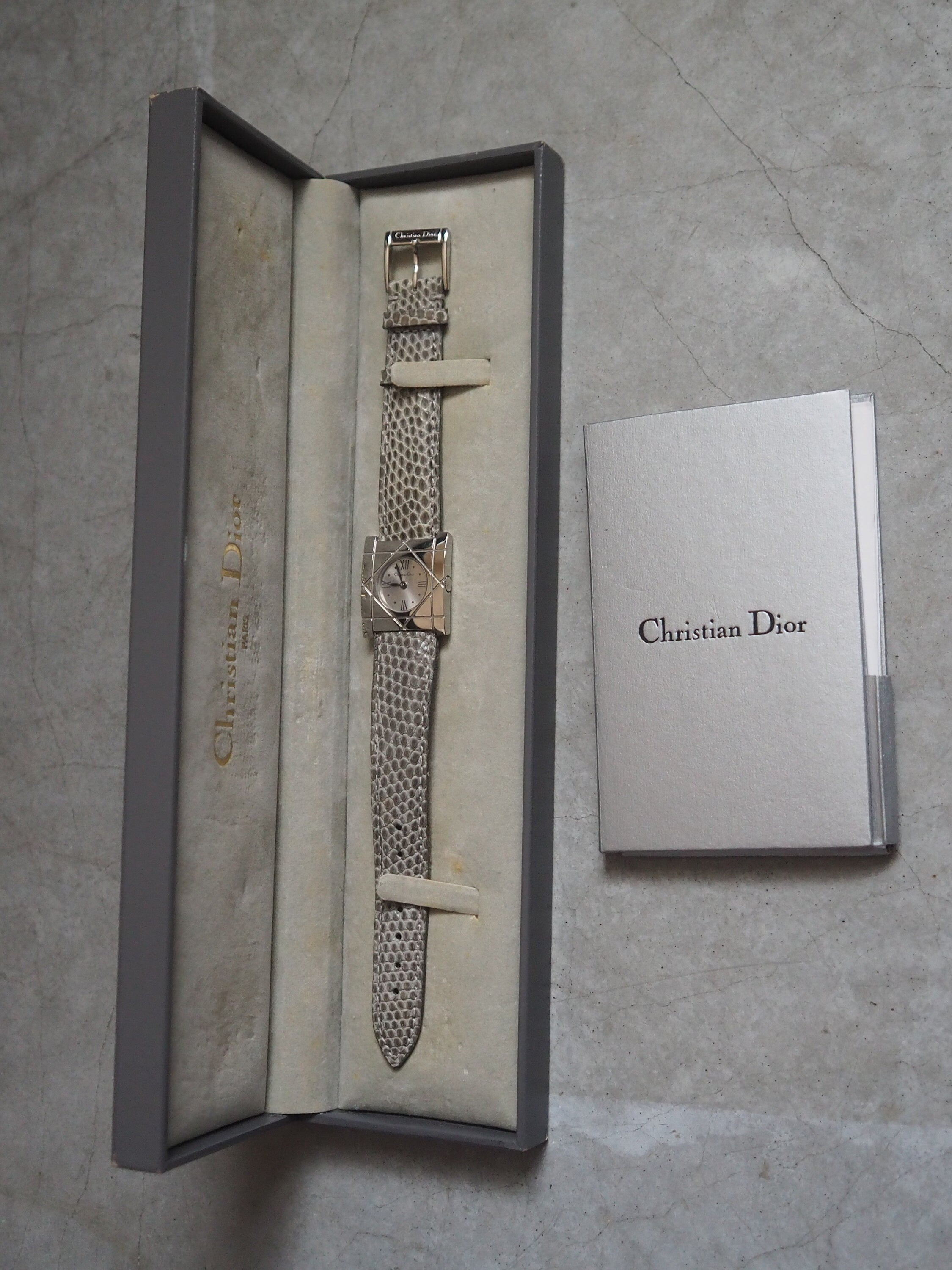 Christian Dior Cannage Watch Silver Gray Leather Vintage Authentic