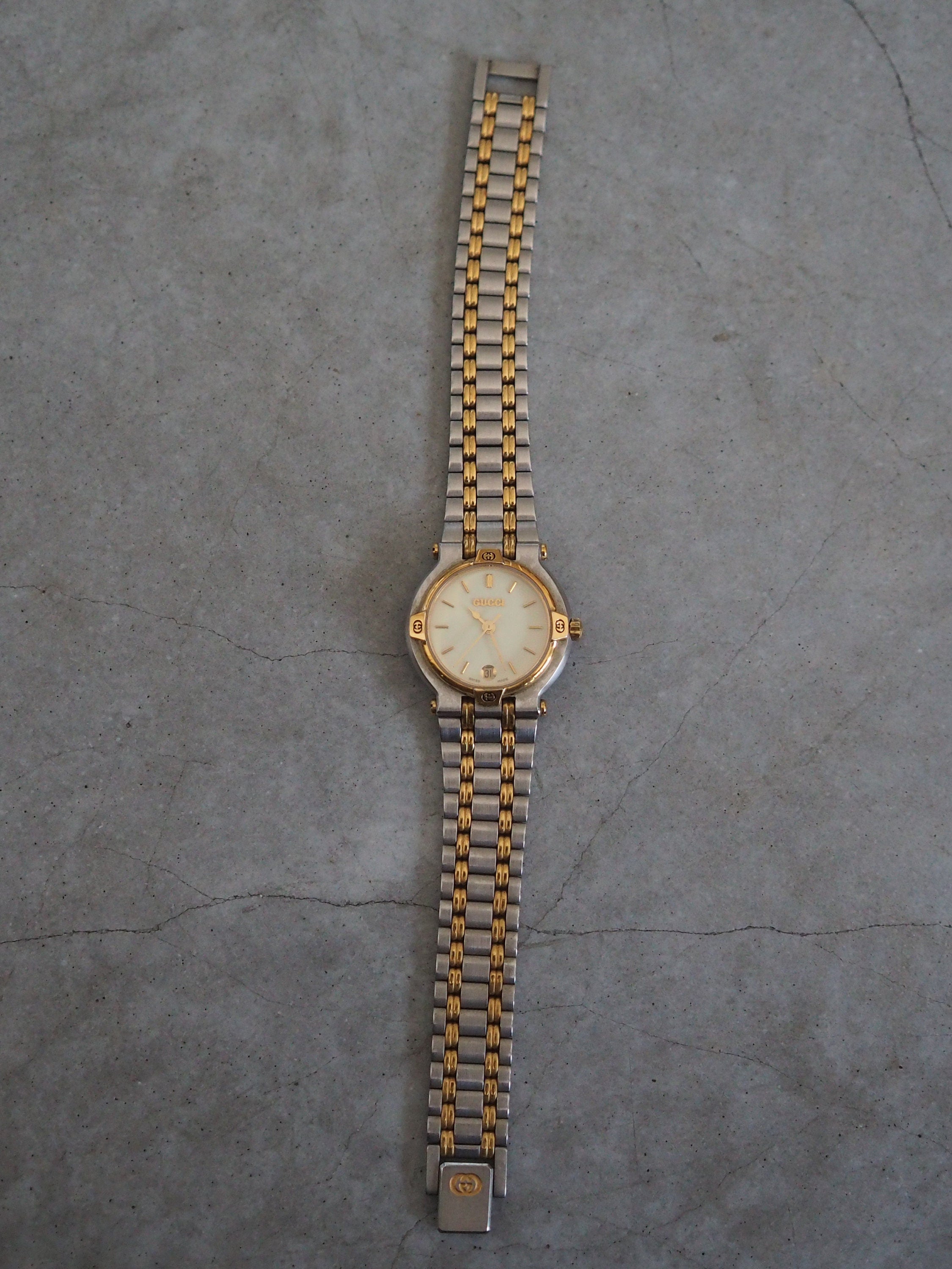 GUCCI Watch Wristwatch GG Gold Silver Metal Old Vintage Authentic