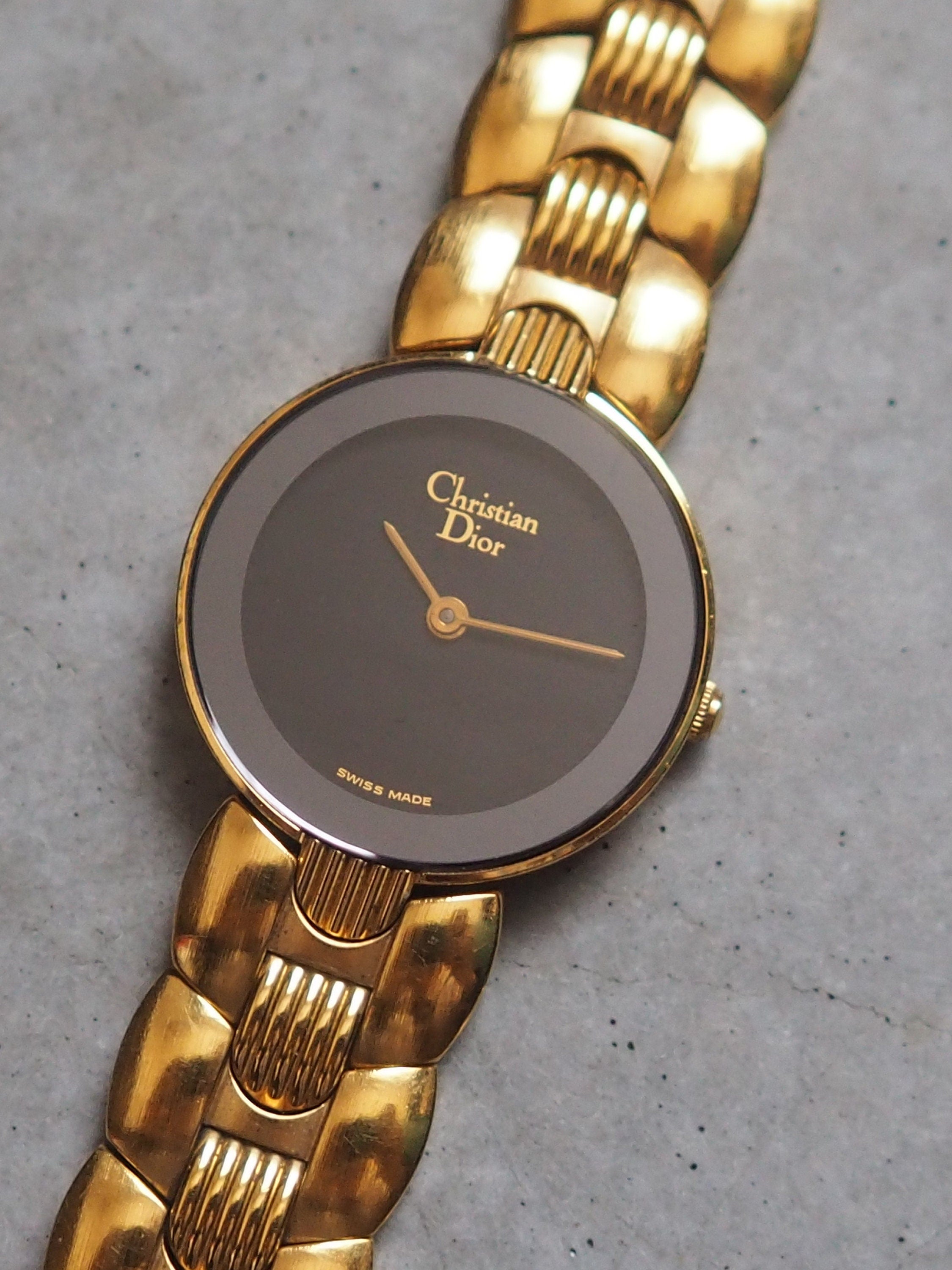 Christian Dior Bagheera Watch Gold Metal Quartz Black Moon Wristwatch Ladies