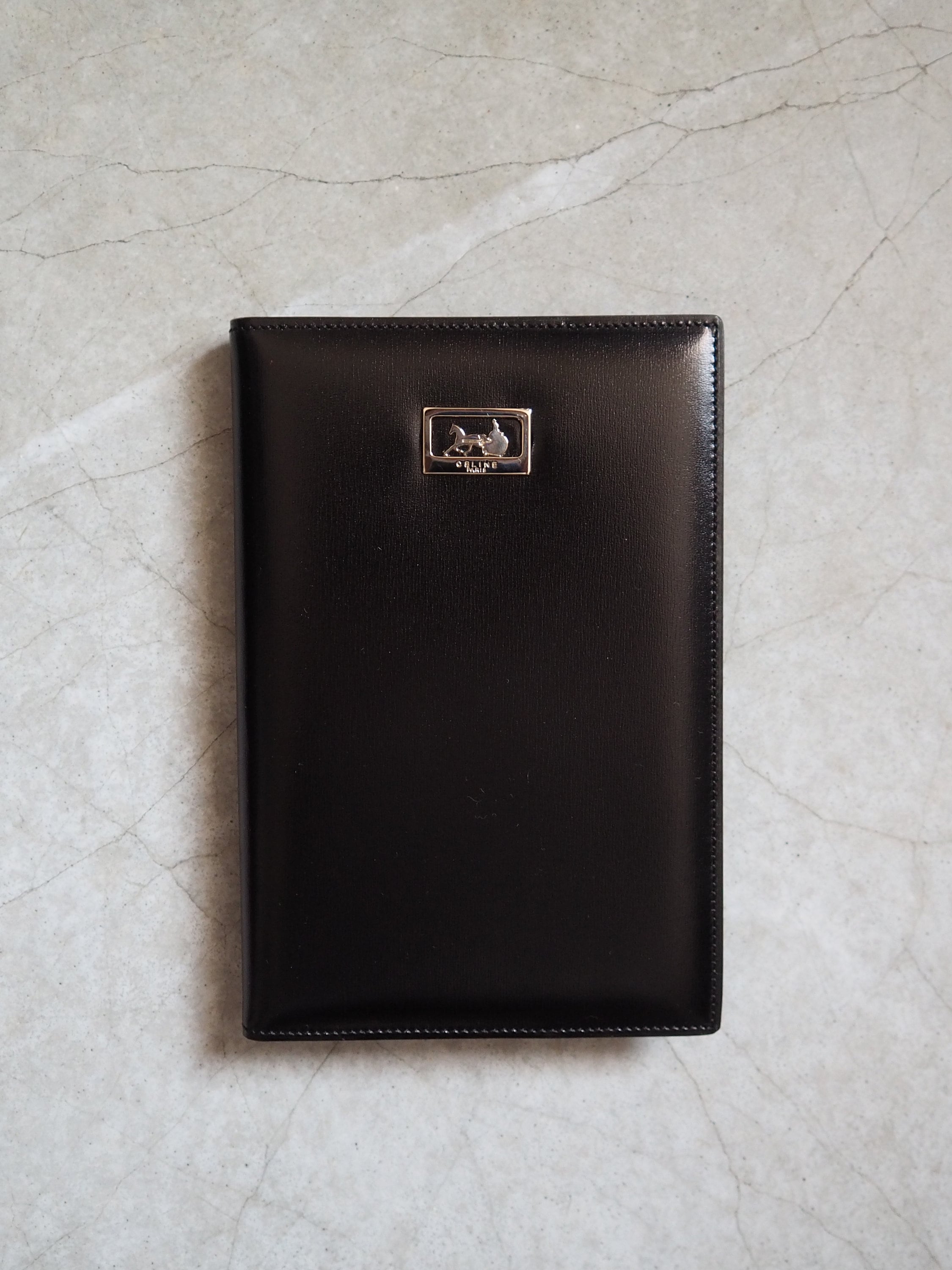 CELINE Logo Note Book Cover Leather Diary Black Vintage Authentic
