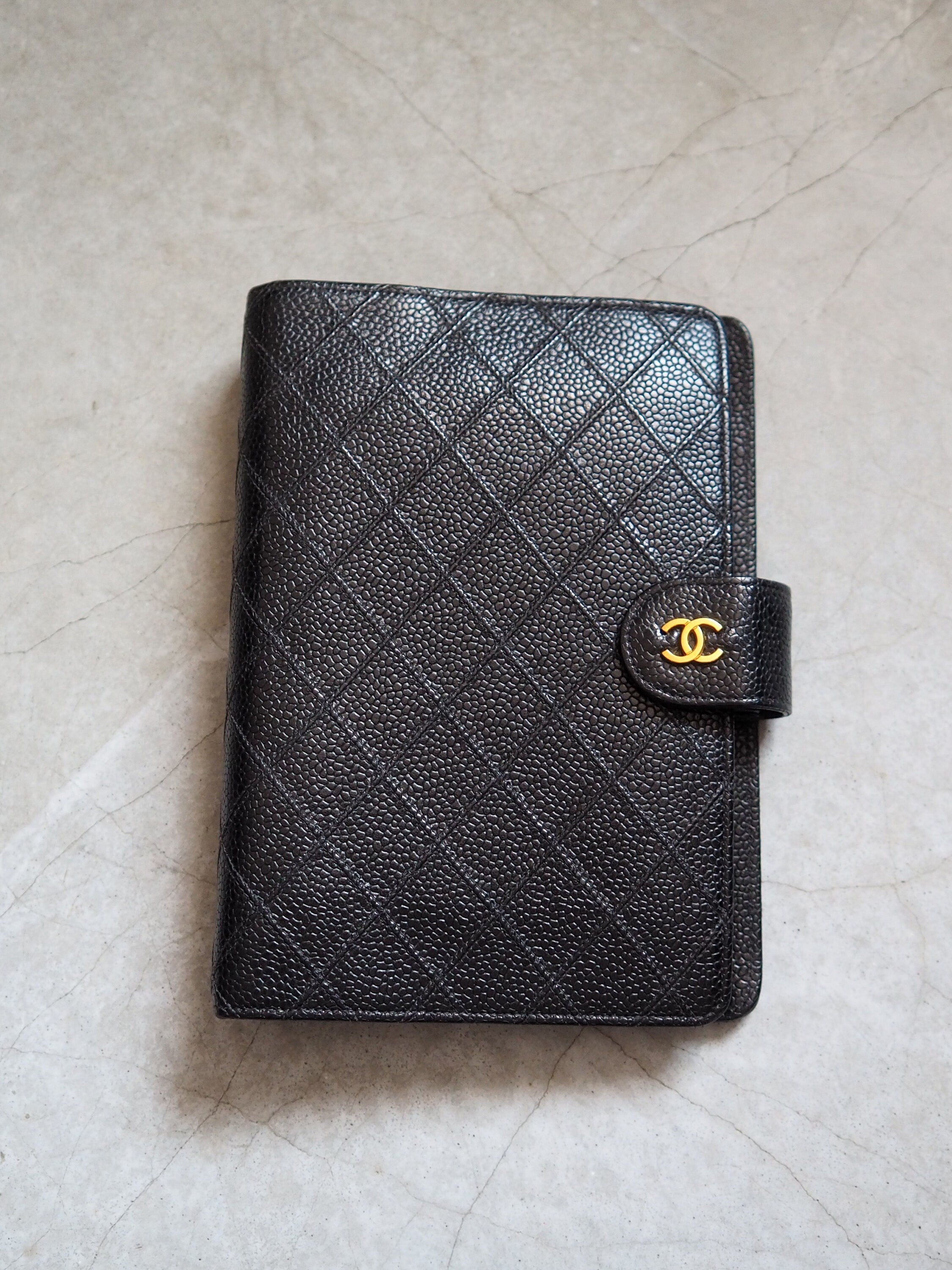 CHANEL CC Matelasse BICOLORE Agenda Leather 6 Ring Diary Black Vintage Authentic
