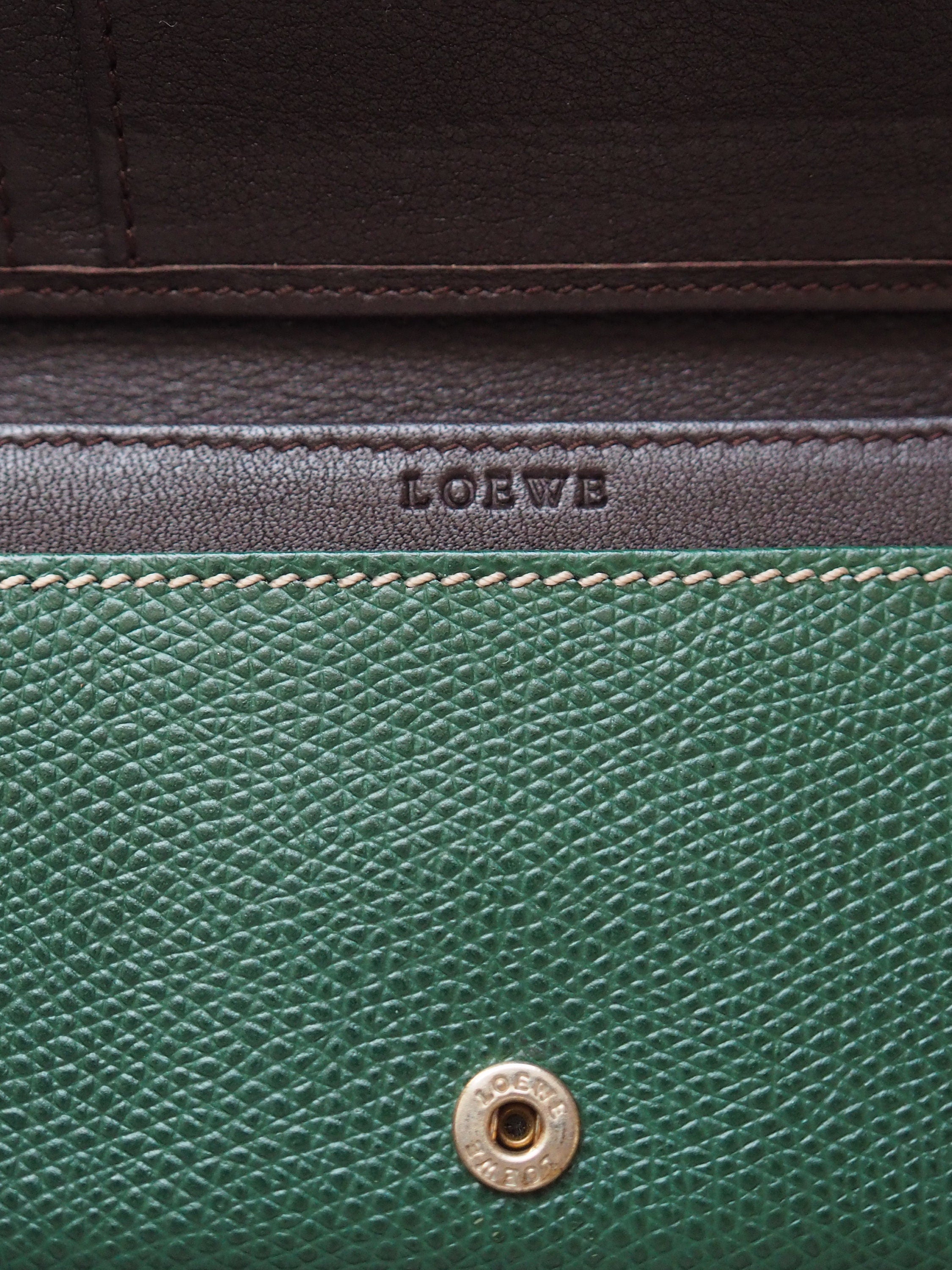 LOEWE Anagram Card Case Purse Green Leather Vintage Authentic