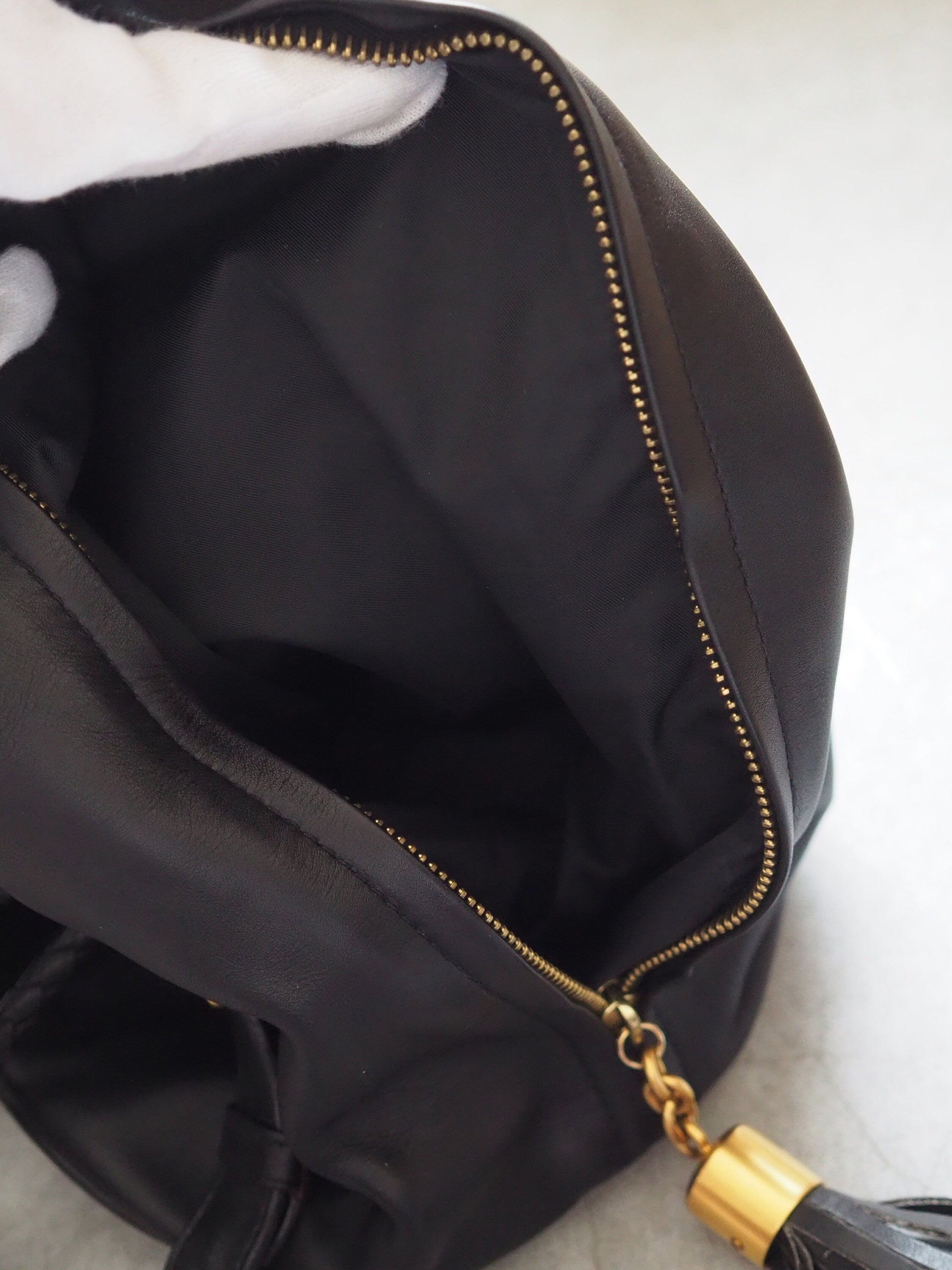 CELINE Backpack One ShoulderBag Black Leather Gold Metal Authentic Vintage Classical