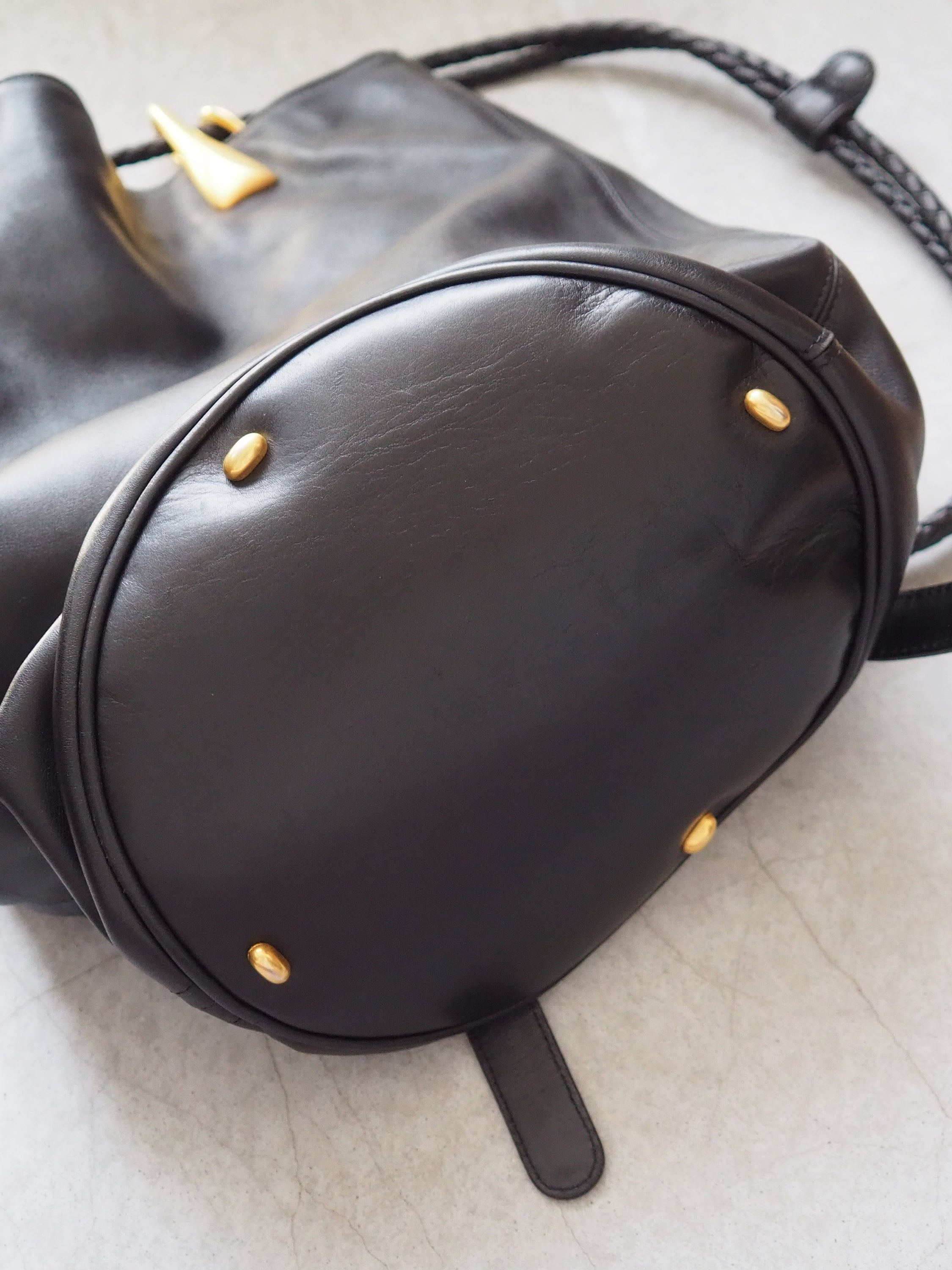 CELINE Backpack One ShoulderBag Black Leather Gold Metal Authentic Vintage Classical