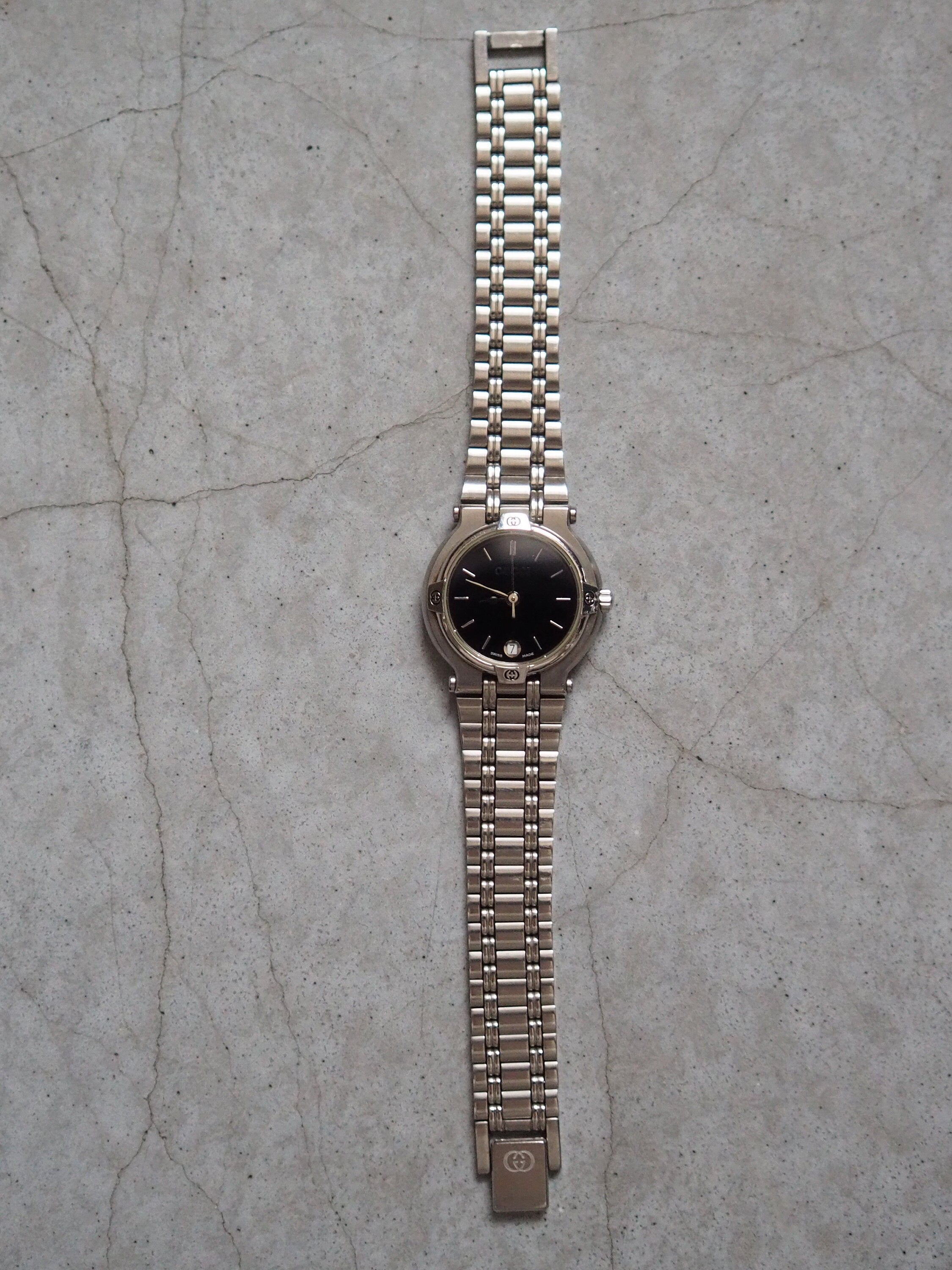 GUCCI Watch Wristwatch GG Silver Metal Old Vintage Authentic