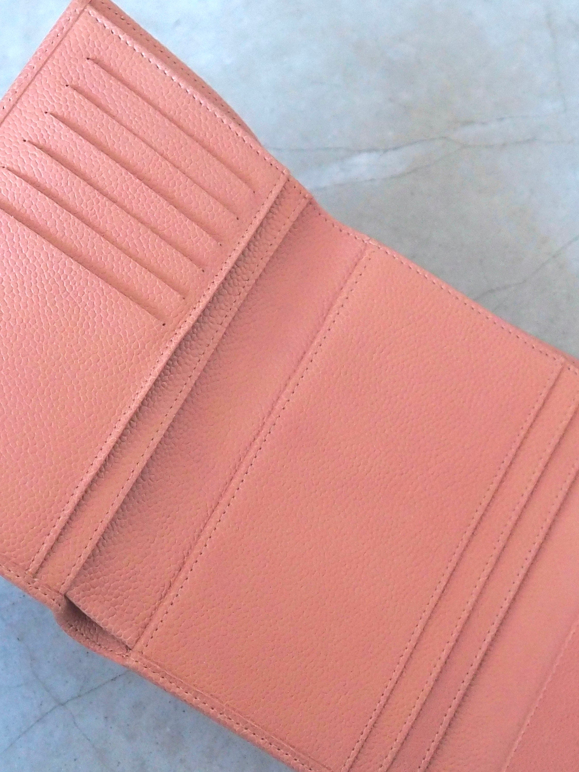 CHANEL COCO Tri-fold Wallet Purse Caviar Skin Leather Pink Authentic Vintage Box