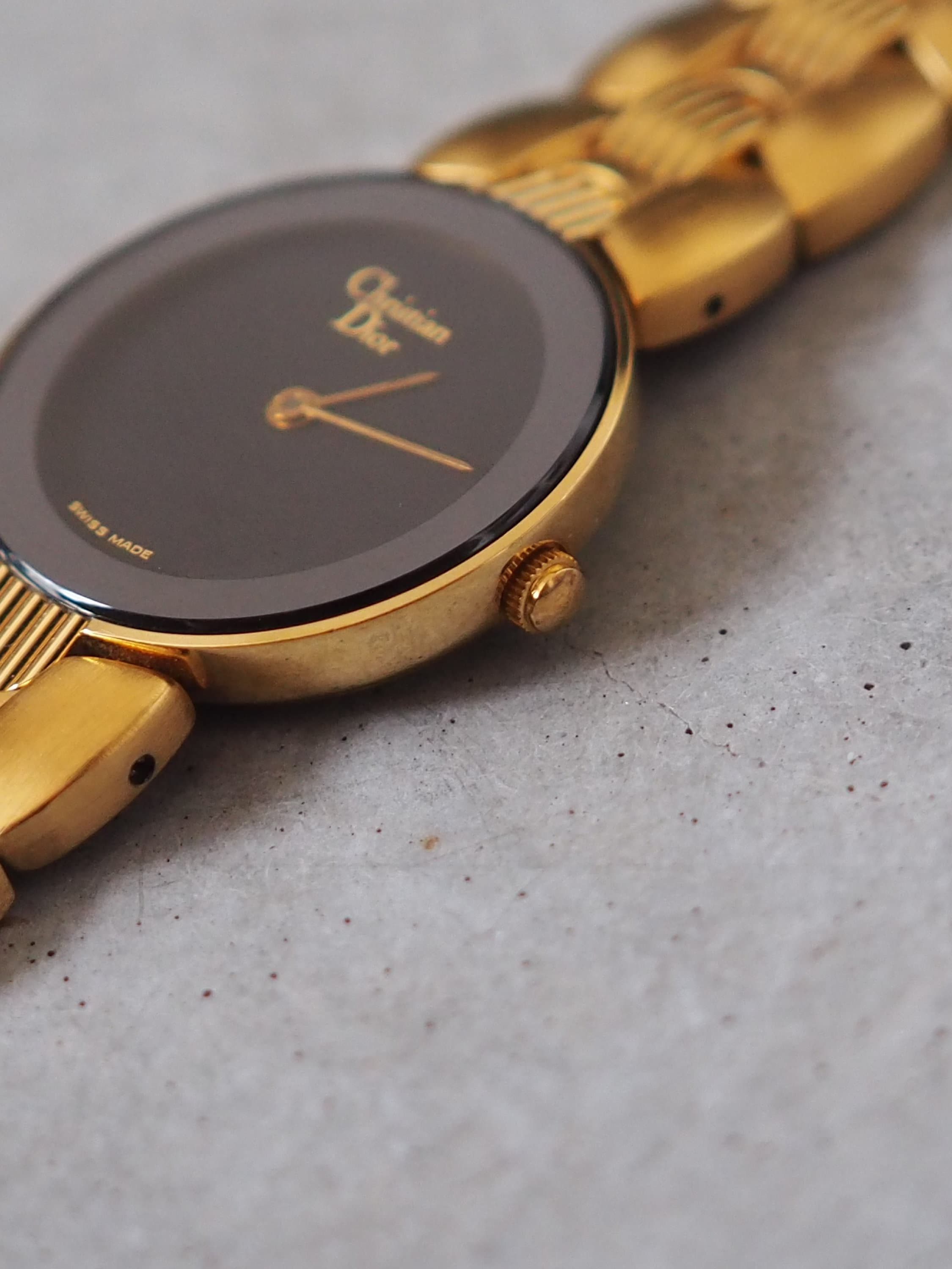 Christian Dior Bagheera Watch Gold Metal Quartz Black Moon Wristwatch Ladies