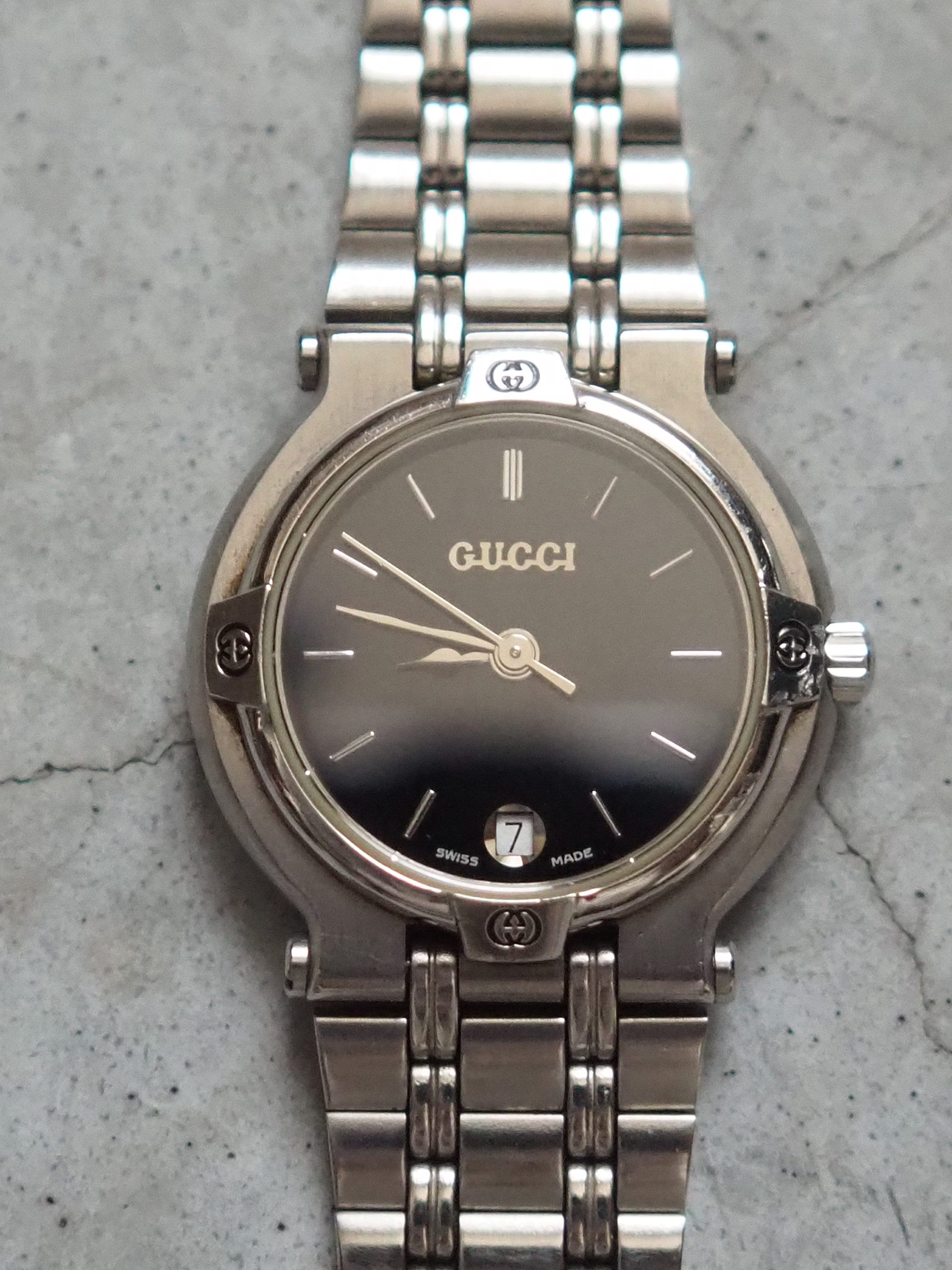 GUCCI Watch Wristwatch GG Silver Metal Old Vintage Authentic