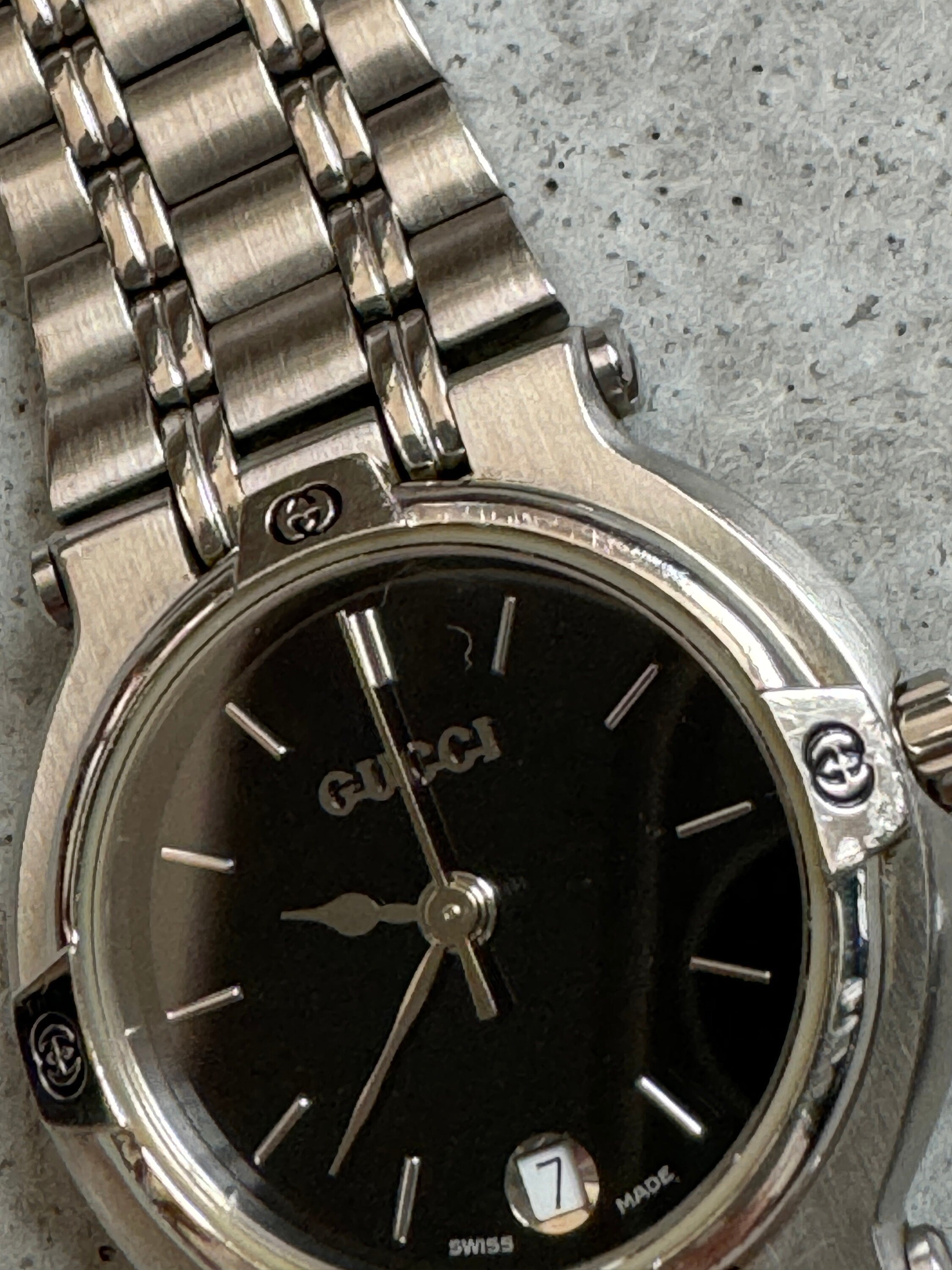 GUCCI Watch Wristwatch GG Silver Metal Old Vintage Authentic