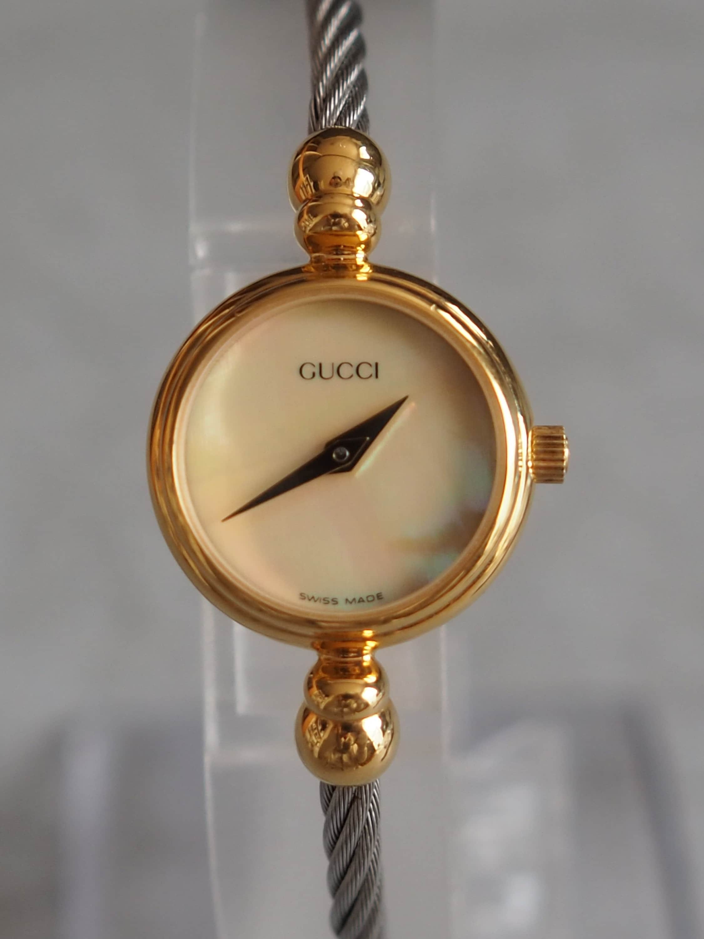 GUCCI Shell Bangle Watch Wristwatch Gold Silver Metal Vintage Authentic
