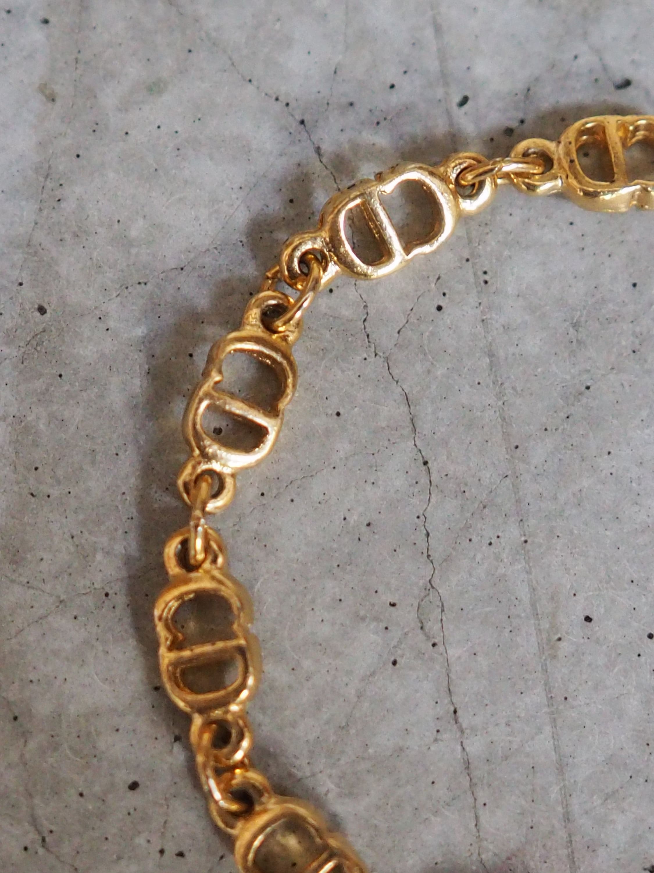 Christian Dior Bracelet Chain CD Logo Vintage Metal Gold Color Authentic