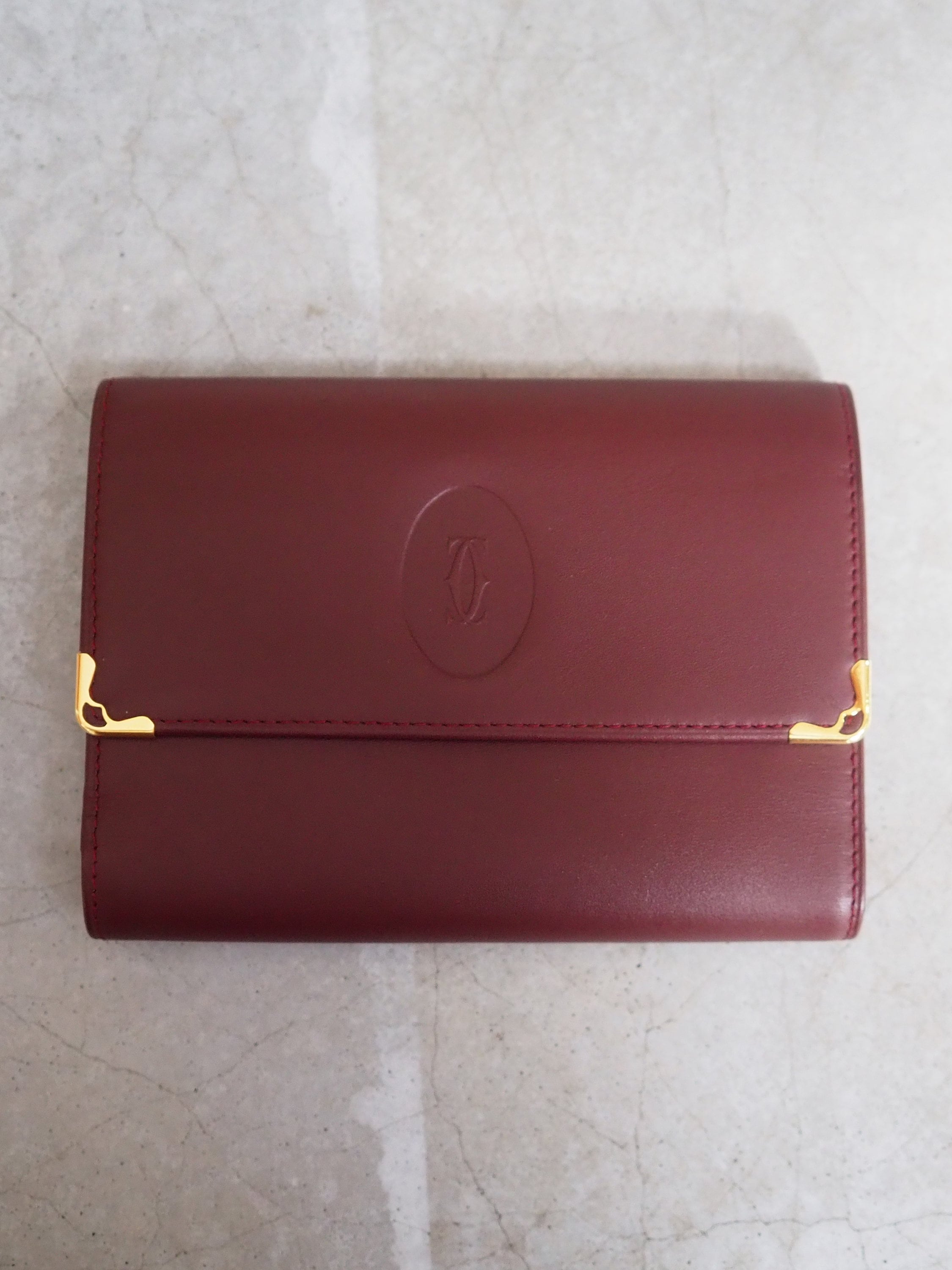 Cartier Wallet Red Leather MASTLINE Threefold Vintage Authentic