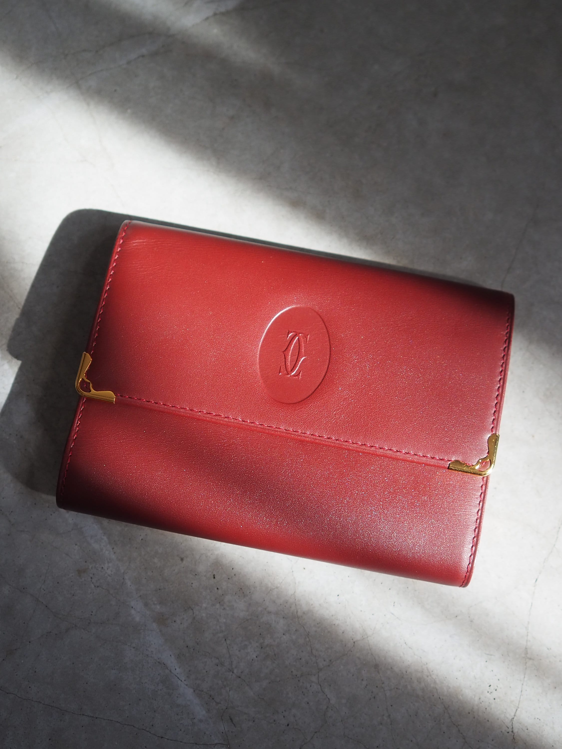 Cartier Wallet Red Leather MASTLINE Threefold Vintage Authentic