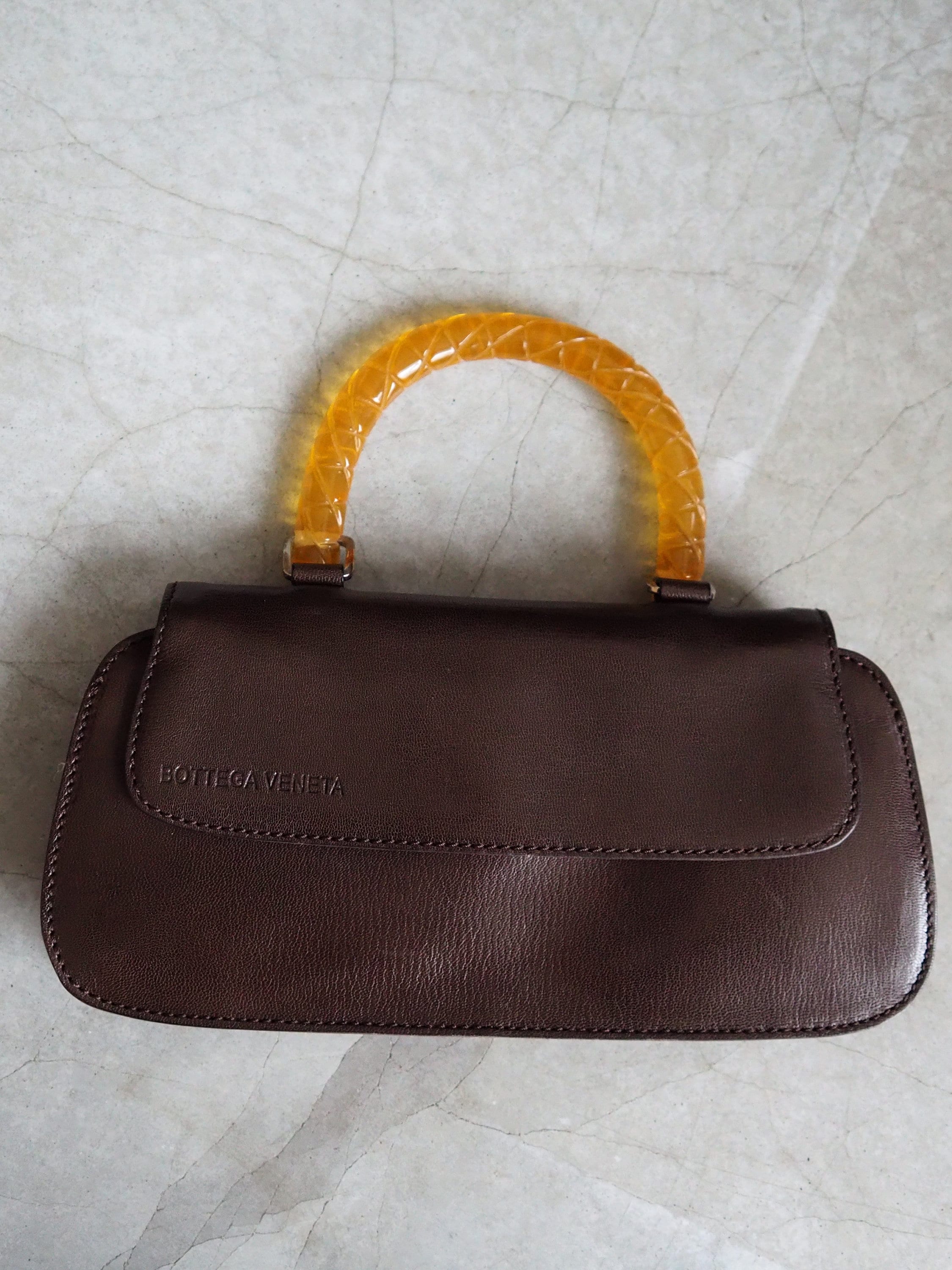 BOTTEGA VENETA Intrechart Handbag Brown Leather Vintage Authentic