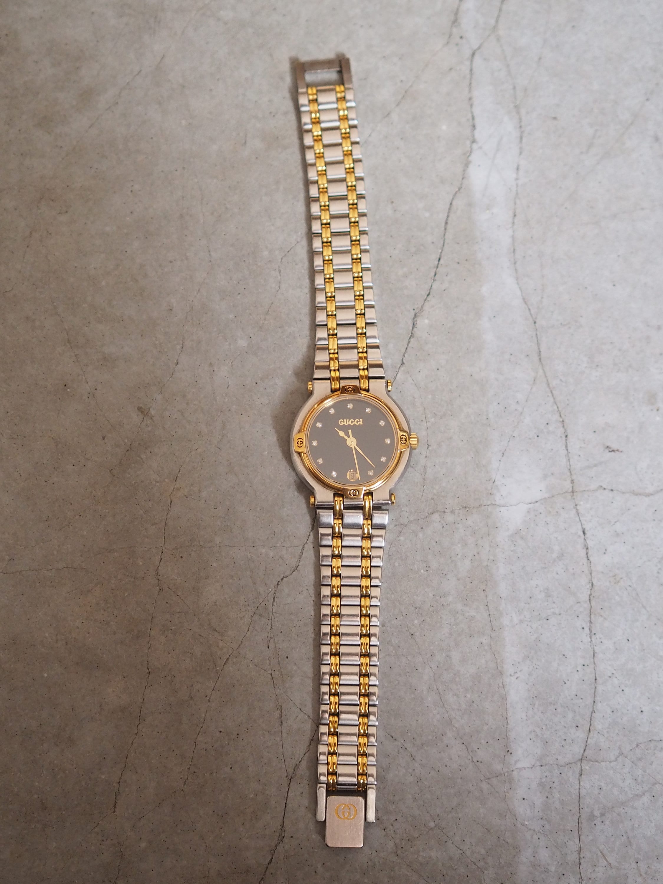 GUCCI Watch Wristwatch 11P Diamond GG Gold Silver Stainless steel Old Vintage Authentic