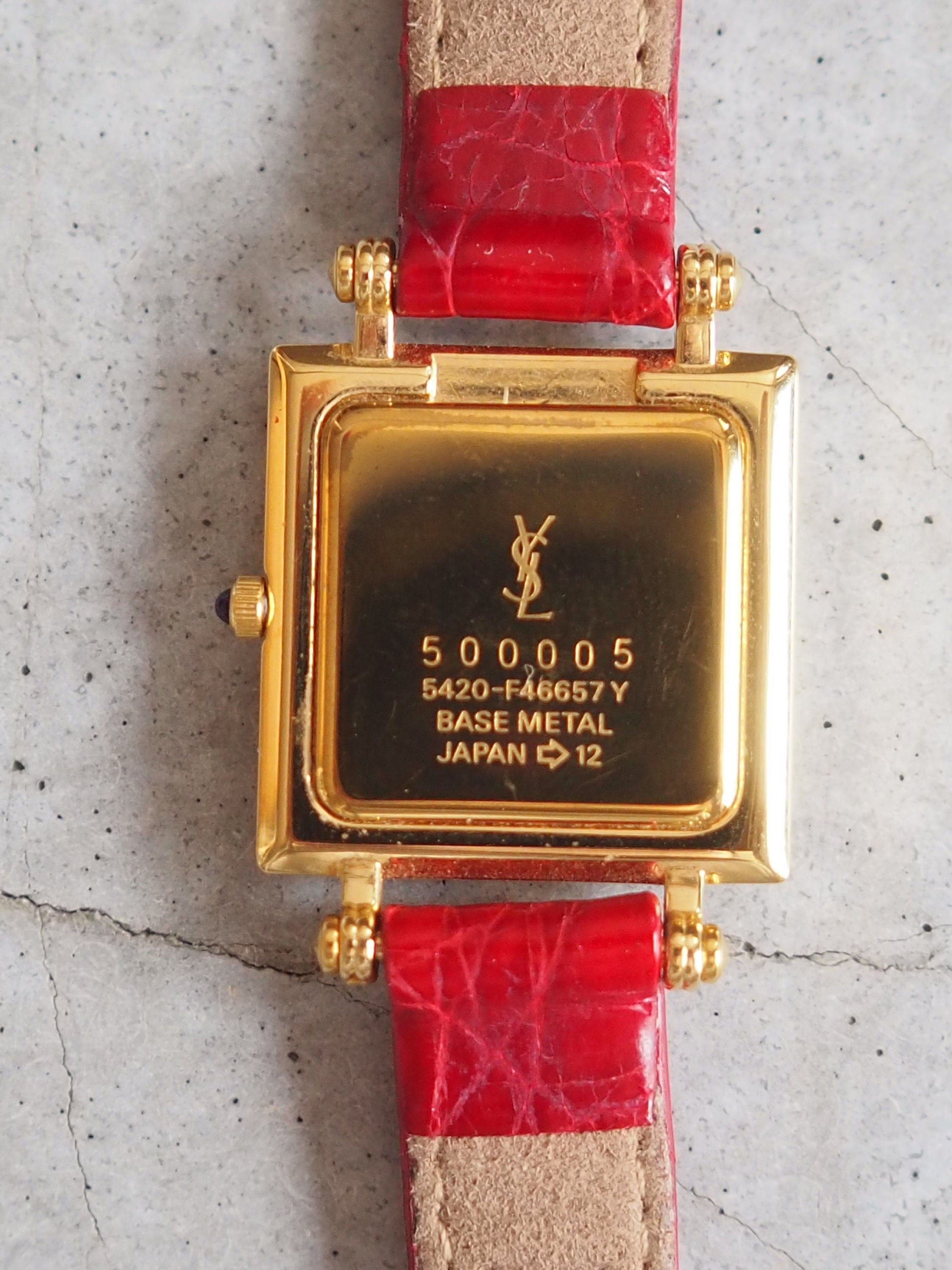 Yves Saint Laurent YSL Square Watch Wristwatch Logo Gold color Stainless steel Leather Authentic