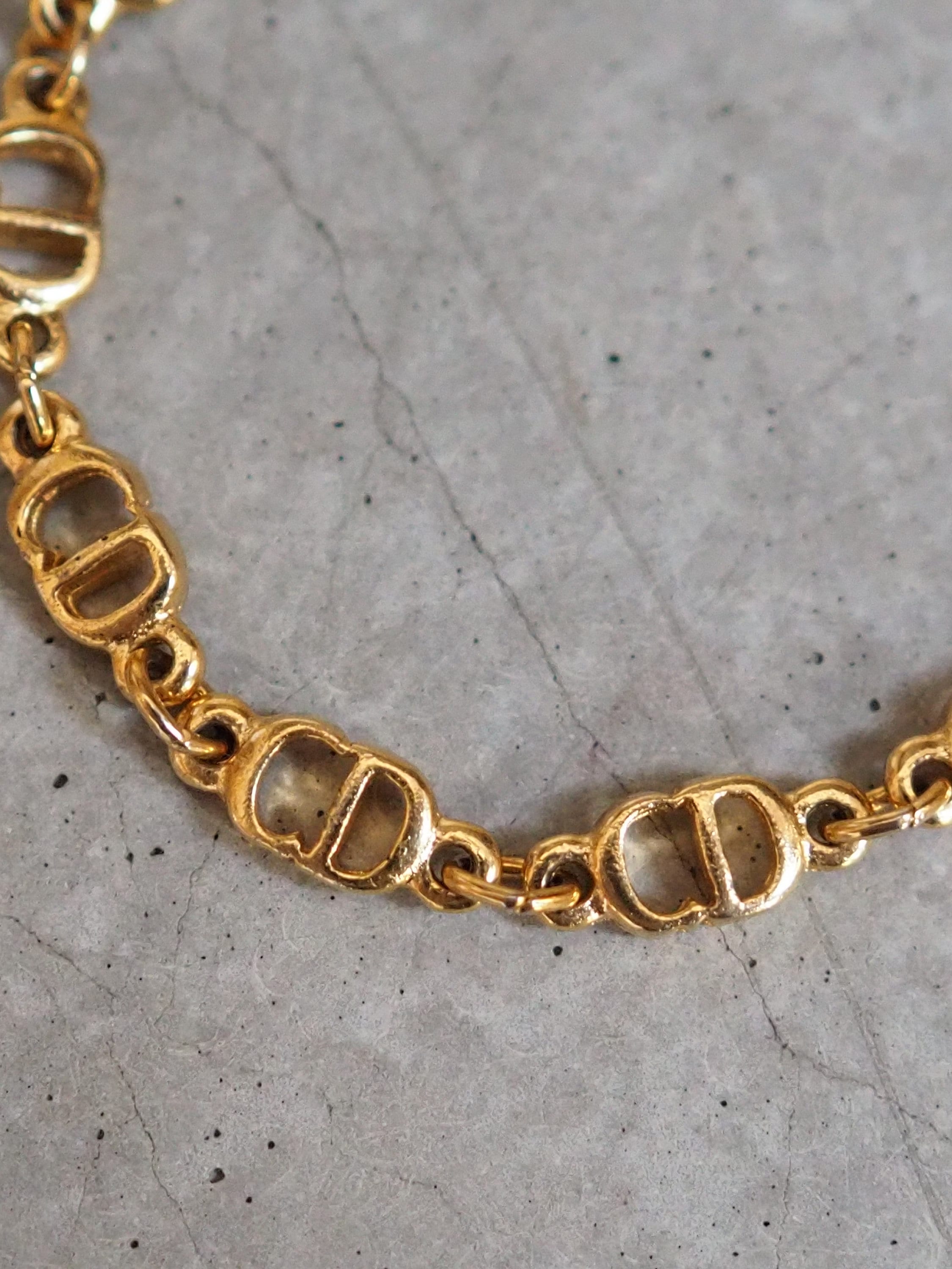 Christian Dior Bracelet Chain CD Logo Vintage Metal Gold Color Authentic