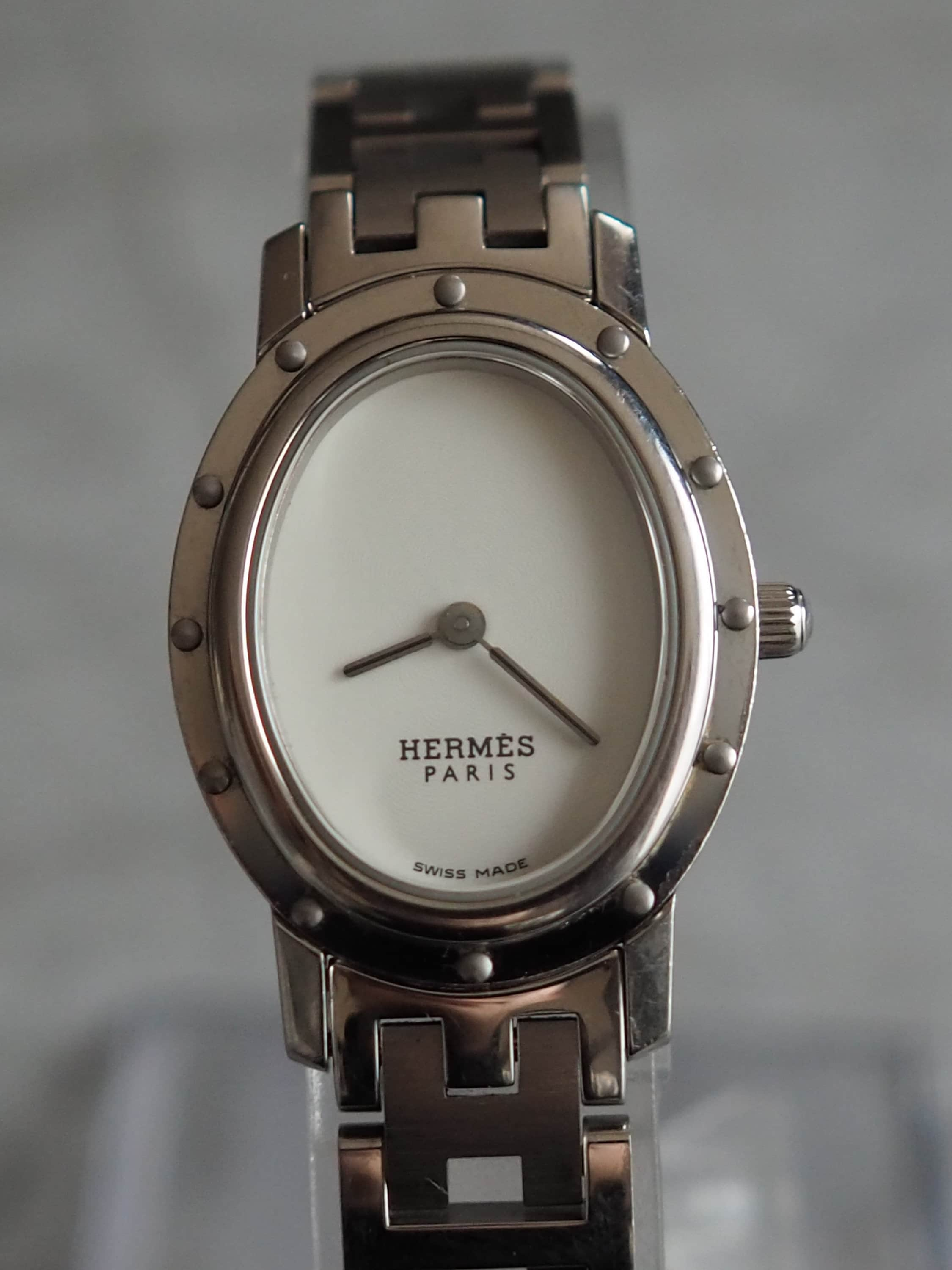 HERMES Clipper Oval Watch Watches CO1.210 Silver Color Stainless steel Vintage Authentic