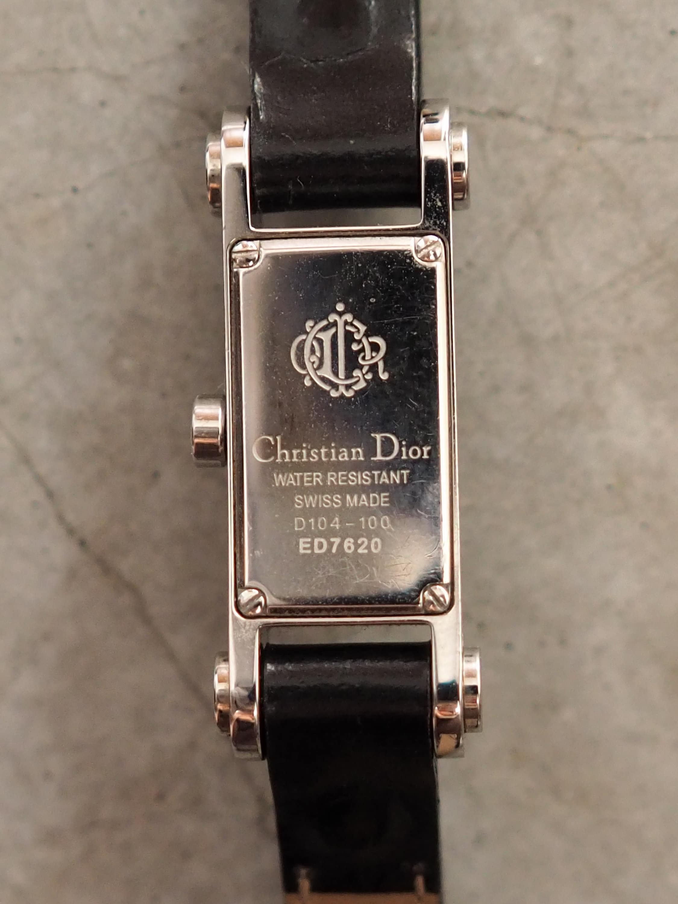 Christian Dior Triple Loop Watch Silver Metal Black Leather Quartz Wristwatch Vintage