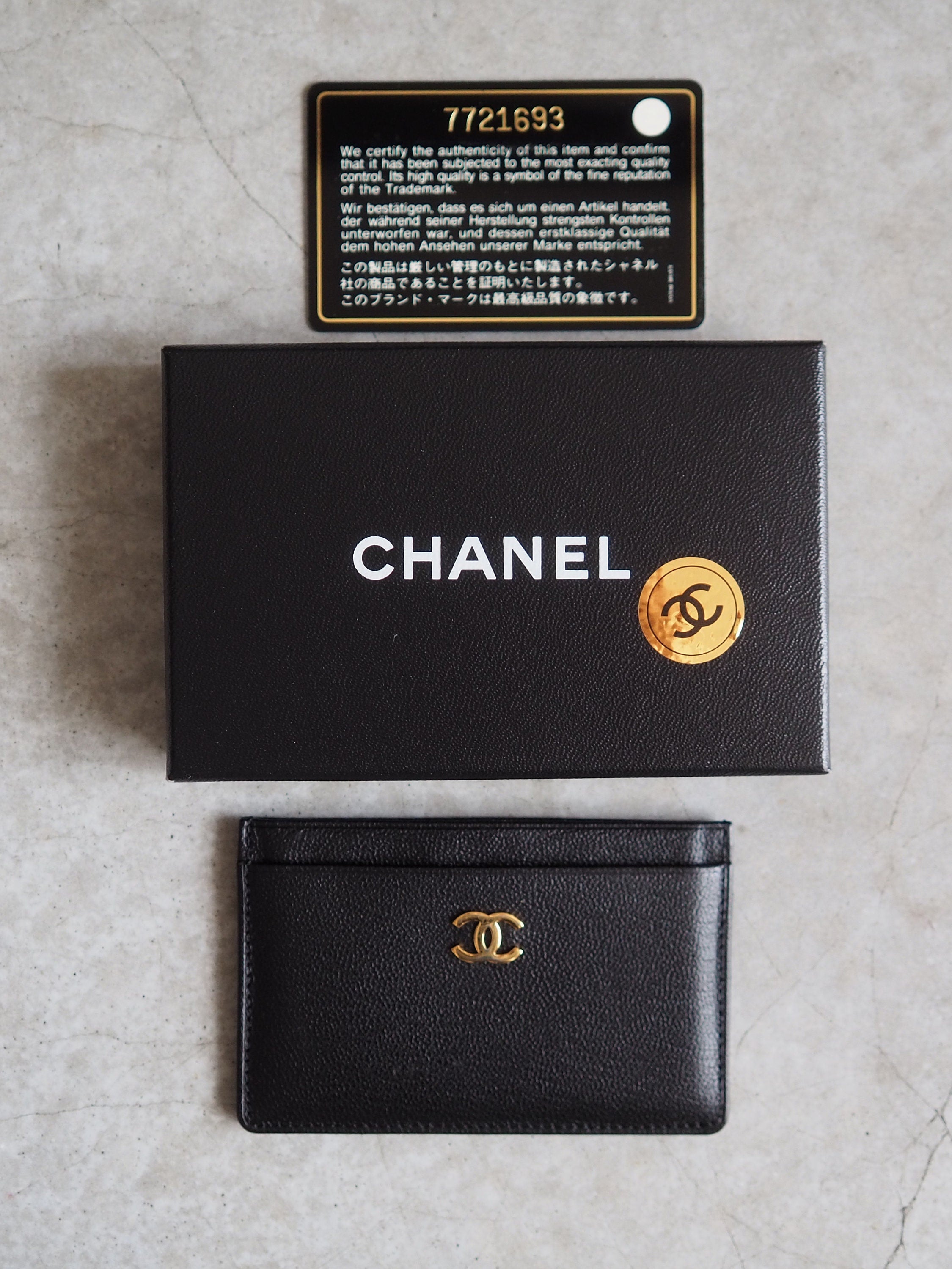 CHANEL COCO Card ID Case Purse Leather Black Authentic Vintage Box